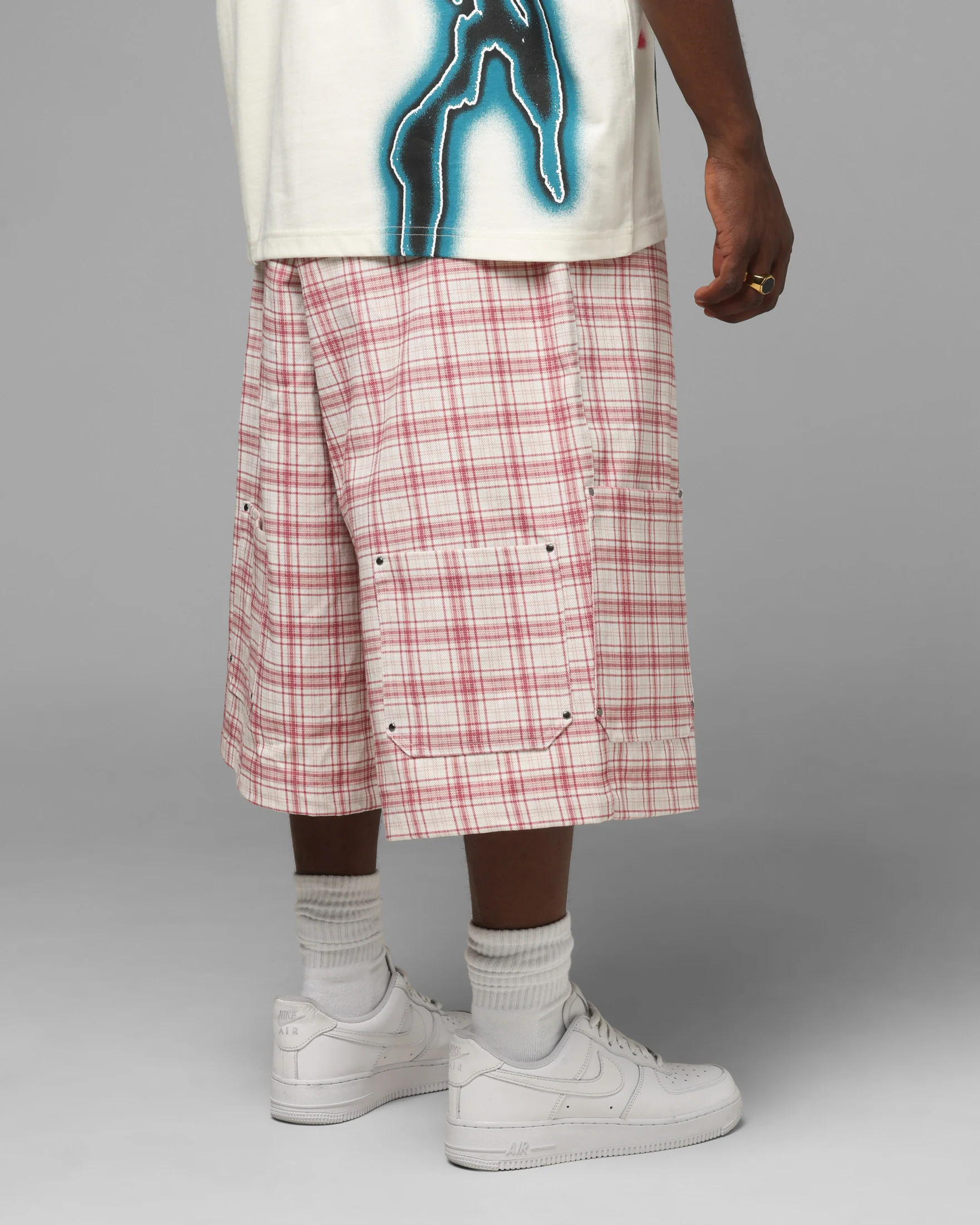 Loiter Utility Cargo Shorts Pink Check - Image 5