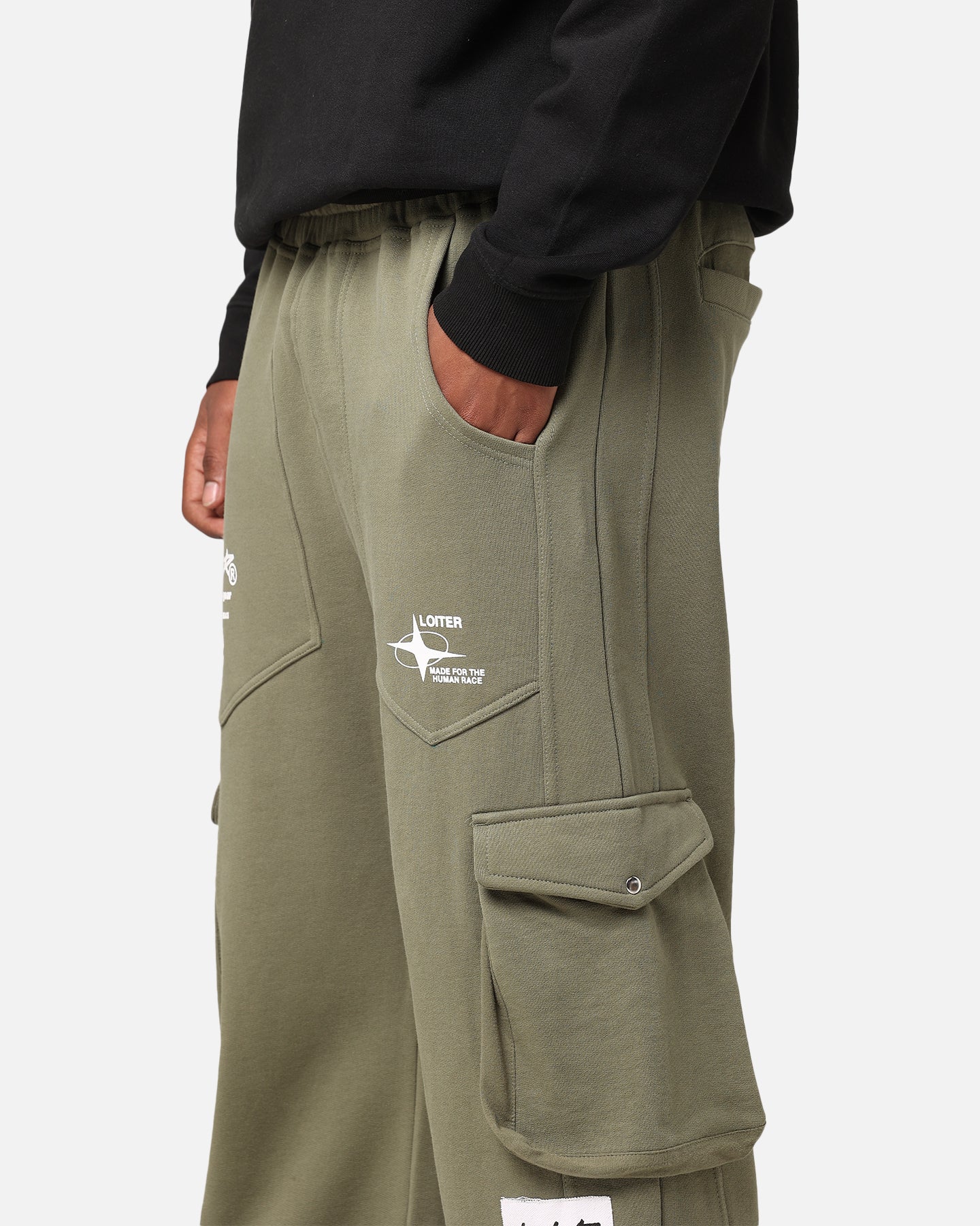 Loiter Utopia Cargo Sweat Pants Khaki Green - Image 3