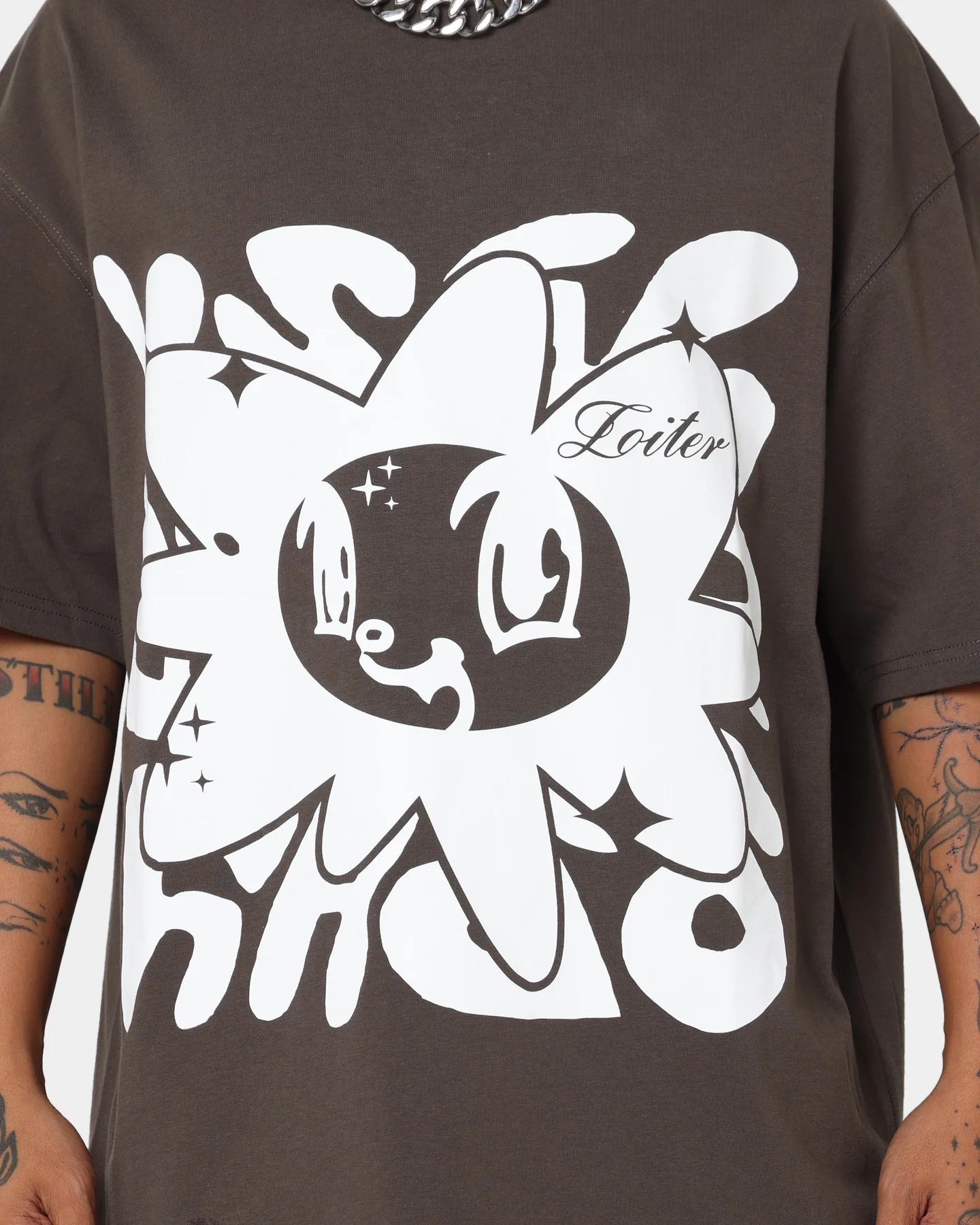 Loiter Utopia Fleur T-Shirt Charcoal - Image 4