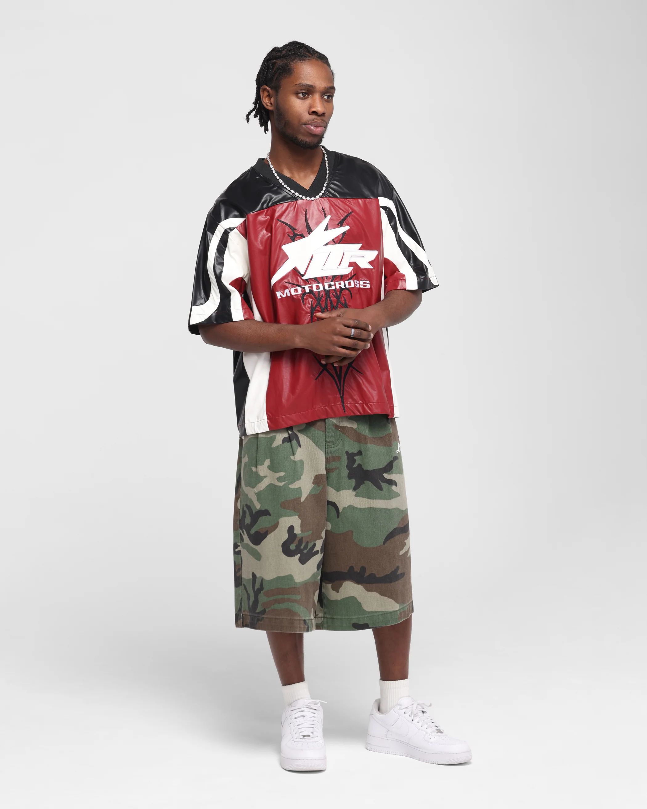 Loiter Vegan Leather Football Top Red/Black - Image 3