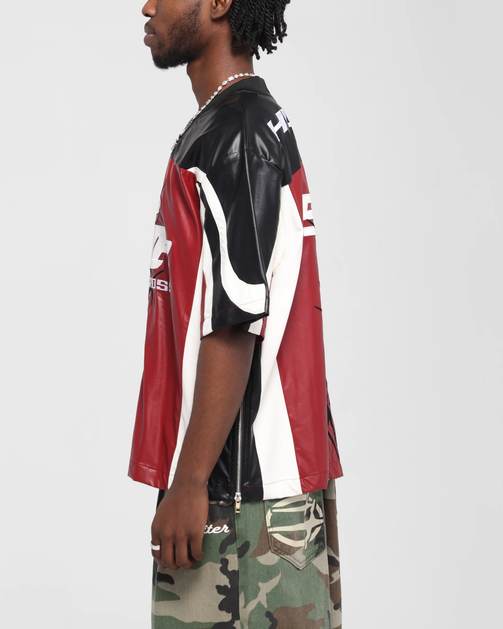 Loiter Vegan Leather Football Top Red/Black - Image 6