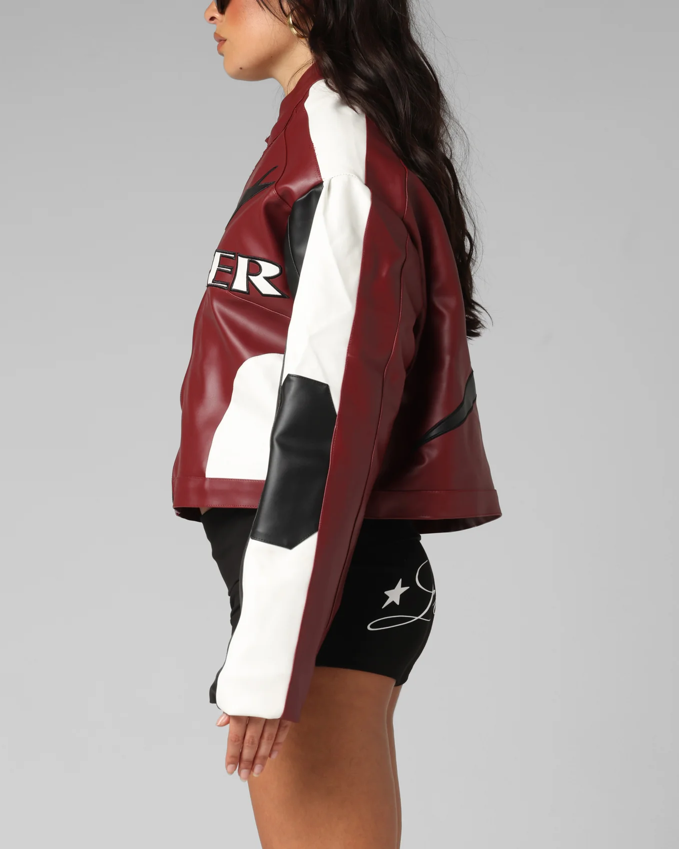 Loiter Women's Engine Cropped Vegan Leather Jacket Red - Image 6