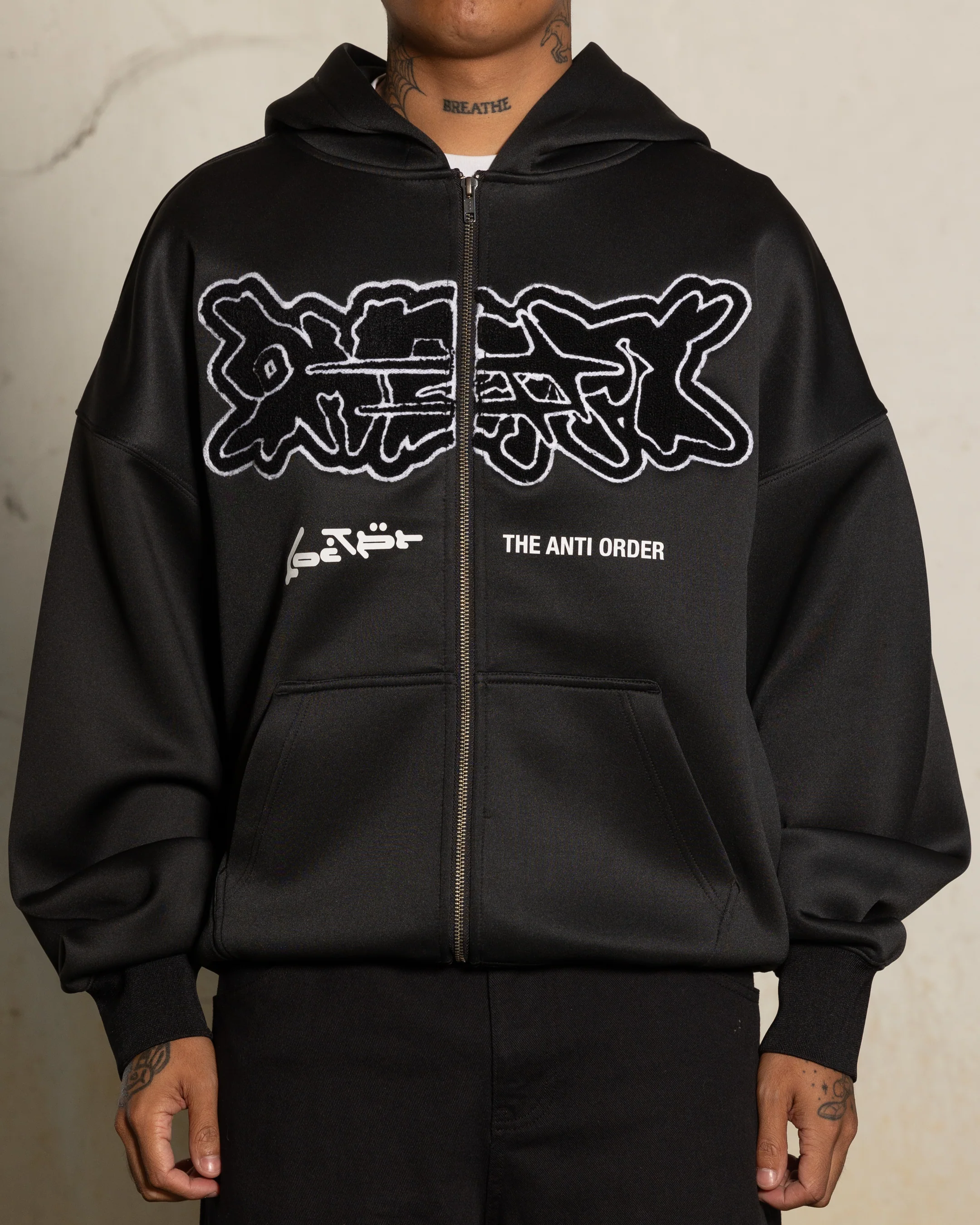 Loiter X The Anti Order Zip Hoodie Black - Image 4