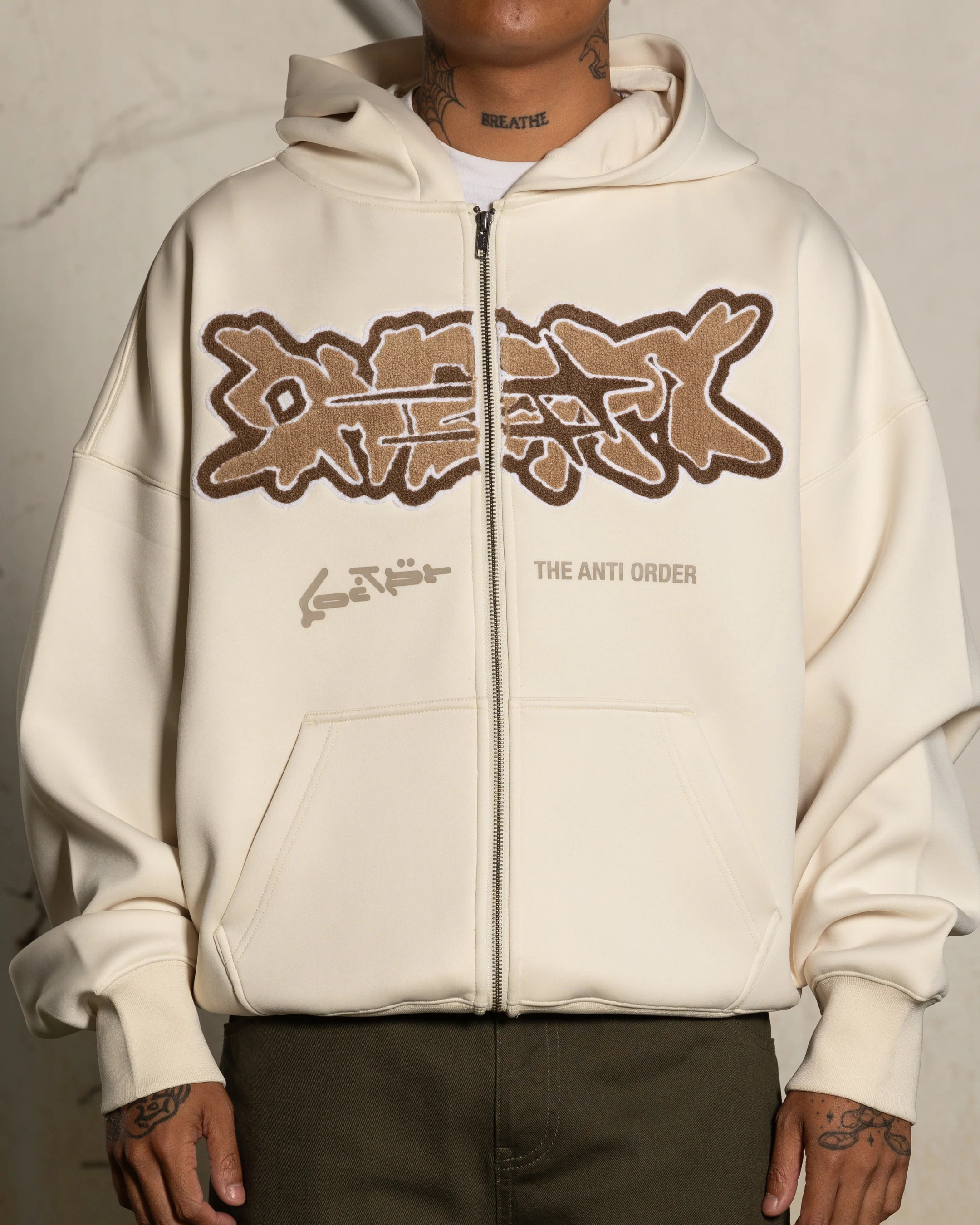 Loiter X The Anti Order Zip Hoodie Stone - Image 4