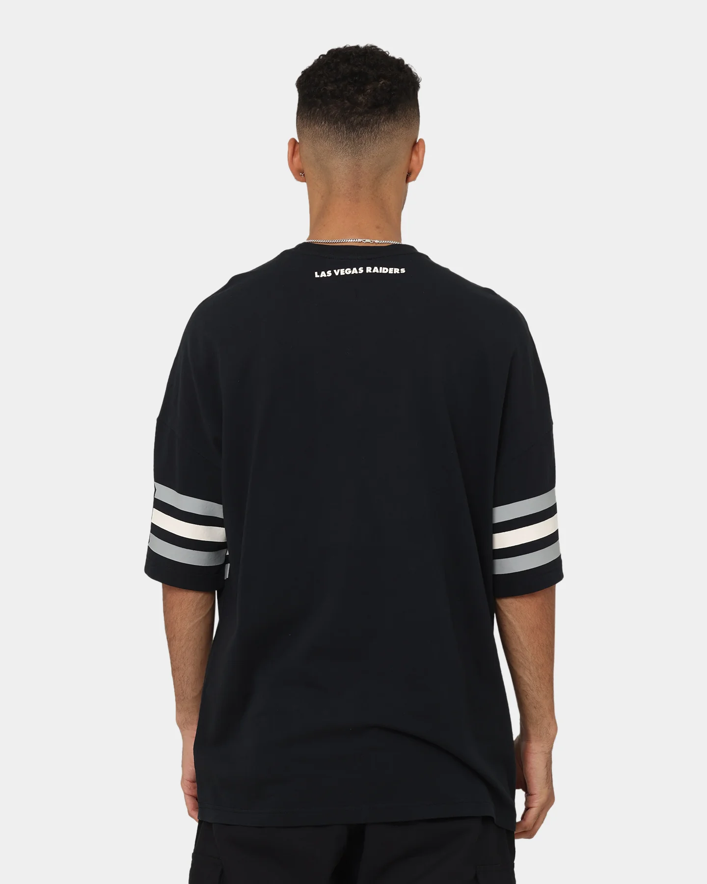 Majestic Athletic Las Vegas Raiders Champion Arch Stripe Oversized T-Shirt Faded Black - Image 4
