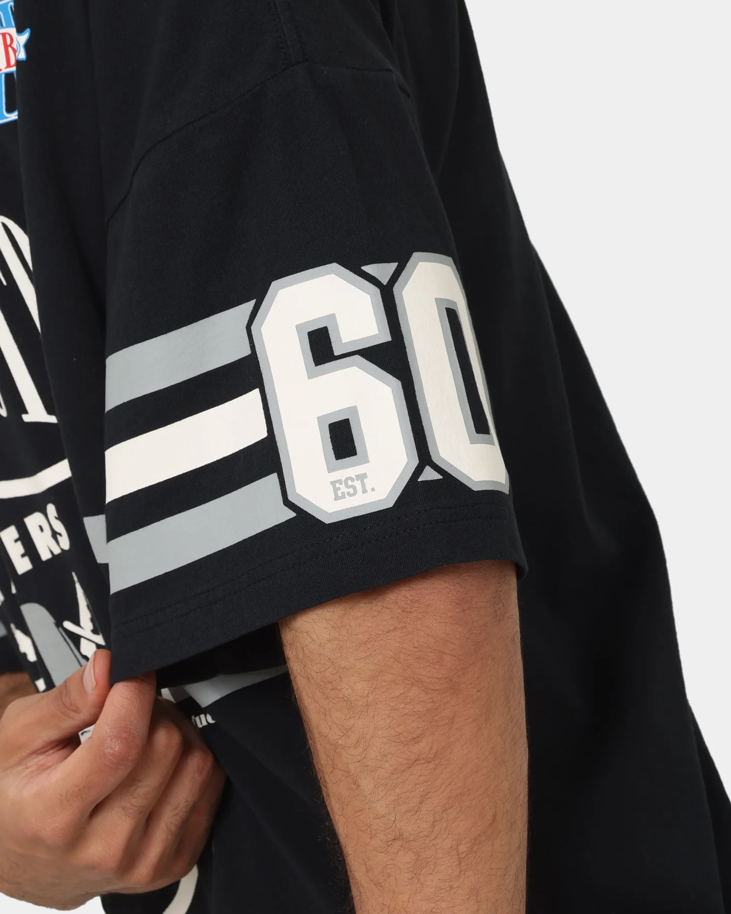 Majestic Athletic Las Vegas Raiders Champion Arch Stripe Oversized T-Shirt Faded Black - Image 9