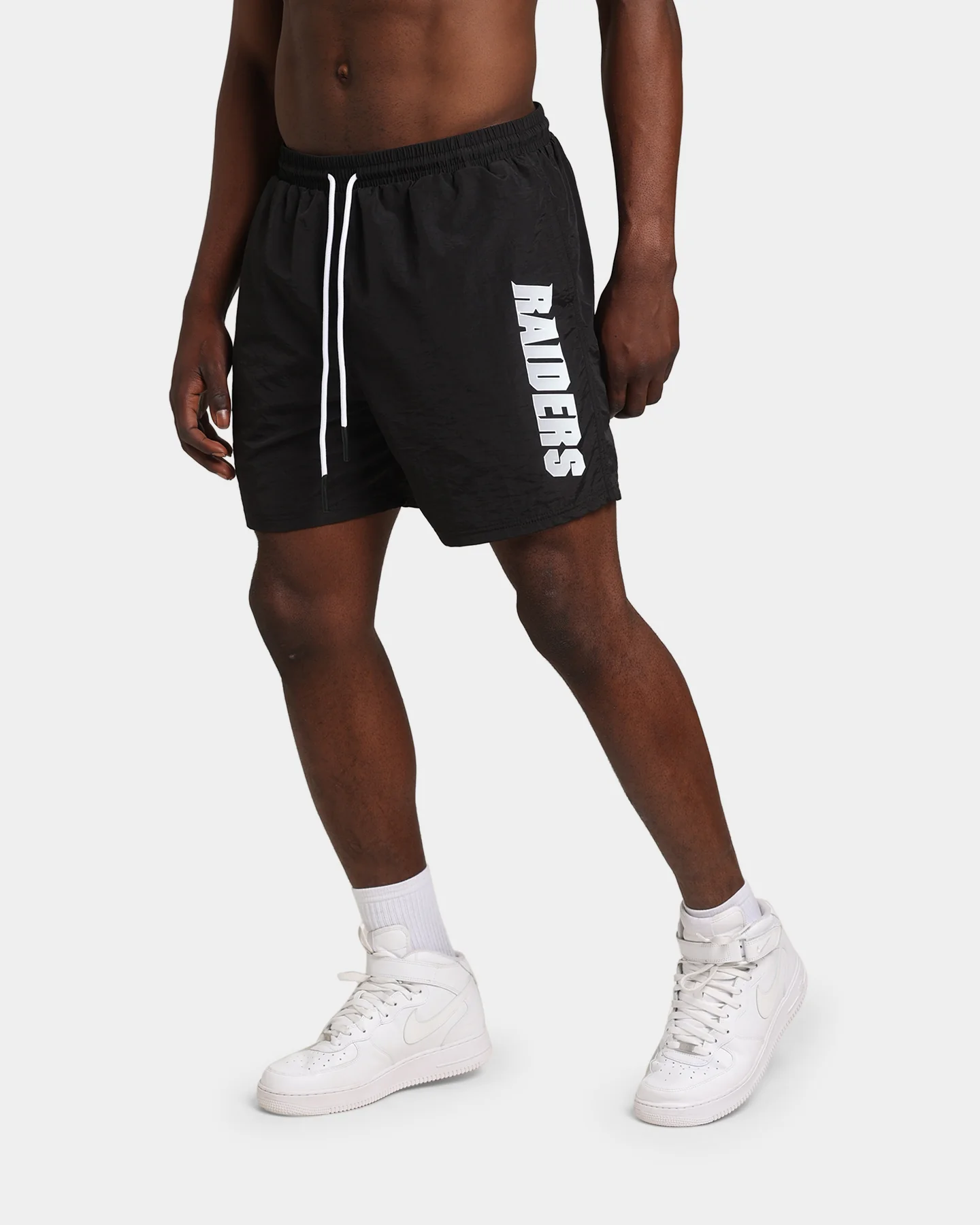 Majestic Athletic Las Vegas Raiders Chrome Font Beach Shorts Black - Image 6