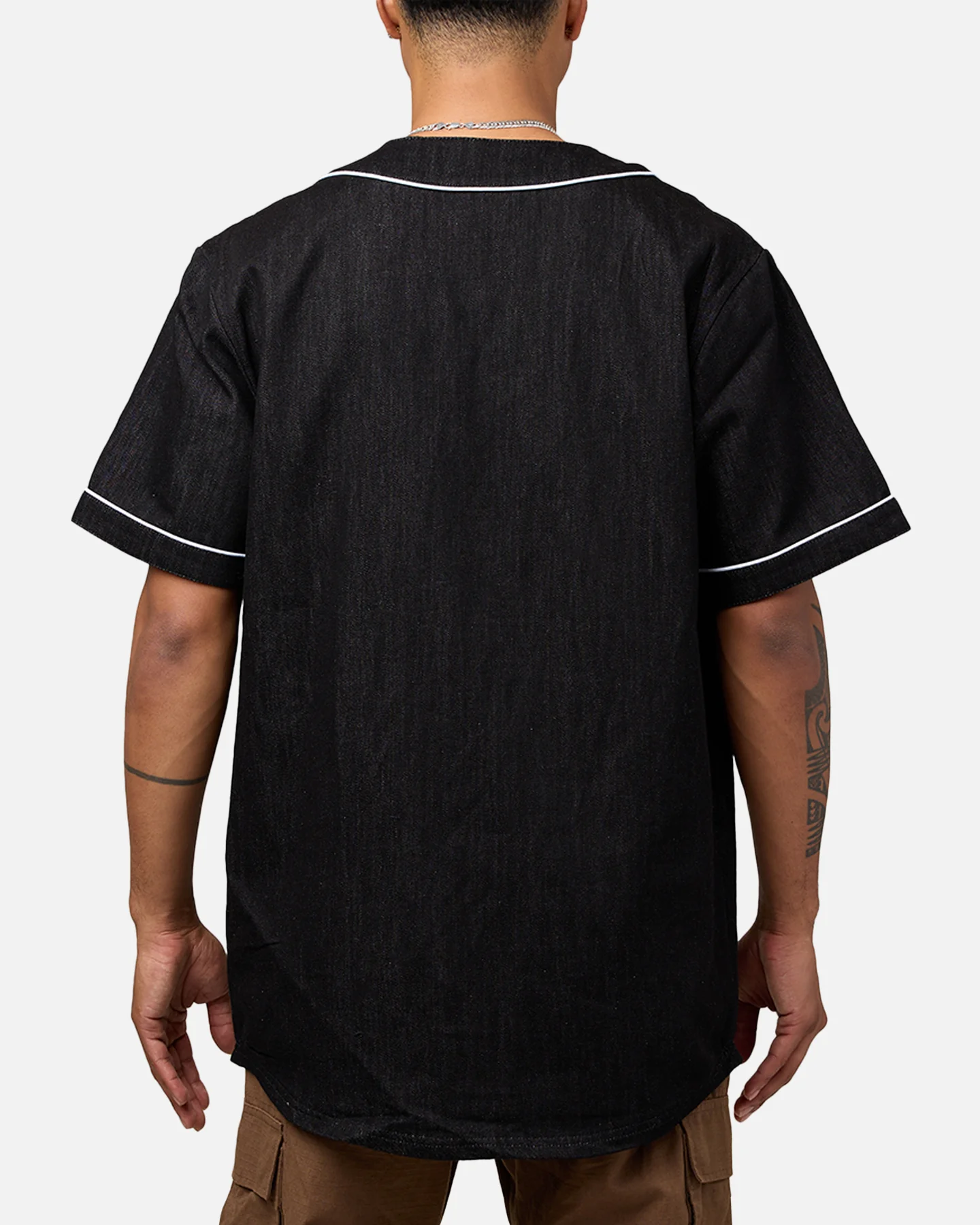 Majestic Athletic Las Vegas Raiders Denim Button Up Shirt Washed Black Denim - Image 2