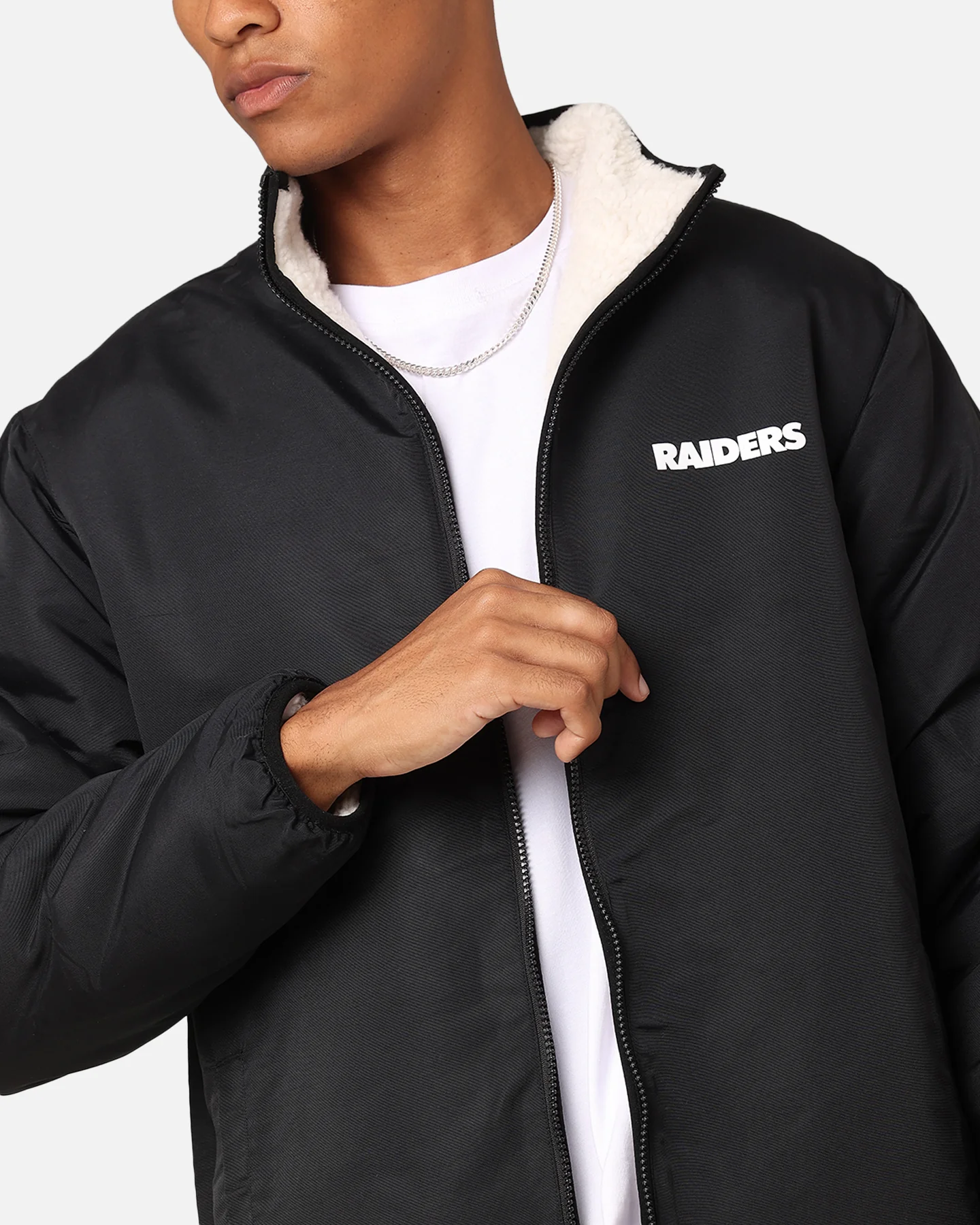 Majestic Athletic Las Vegas Raiders Sherpa Jacket Vintage White - Image 8