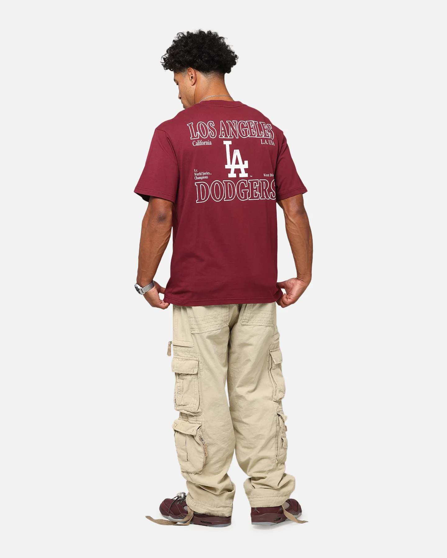 Majestic Athletic Los Angeles Dodgers Cassell Wordmark T-Shirt Maroon - Image 3