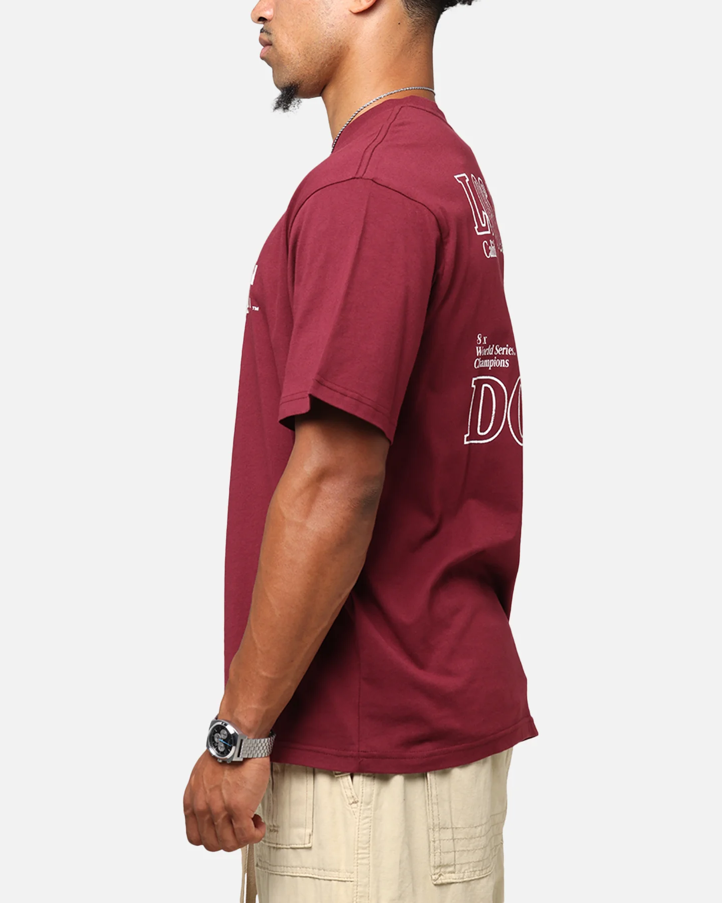 Majestic Athletic Los Angeles Dodgers Cassell Wordmark T-Shirt Maroon - Image 6