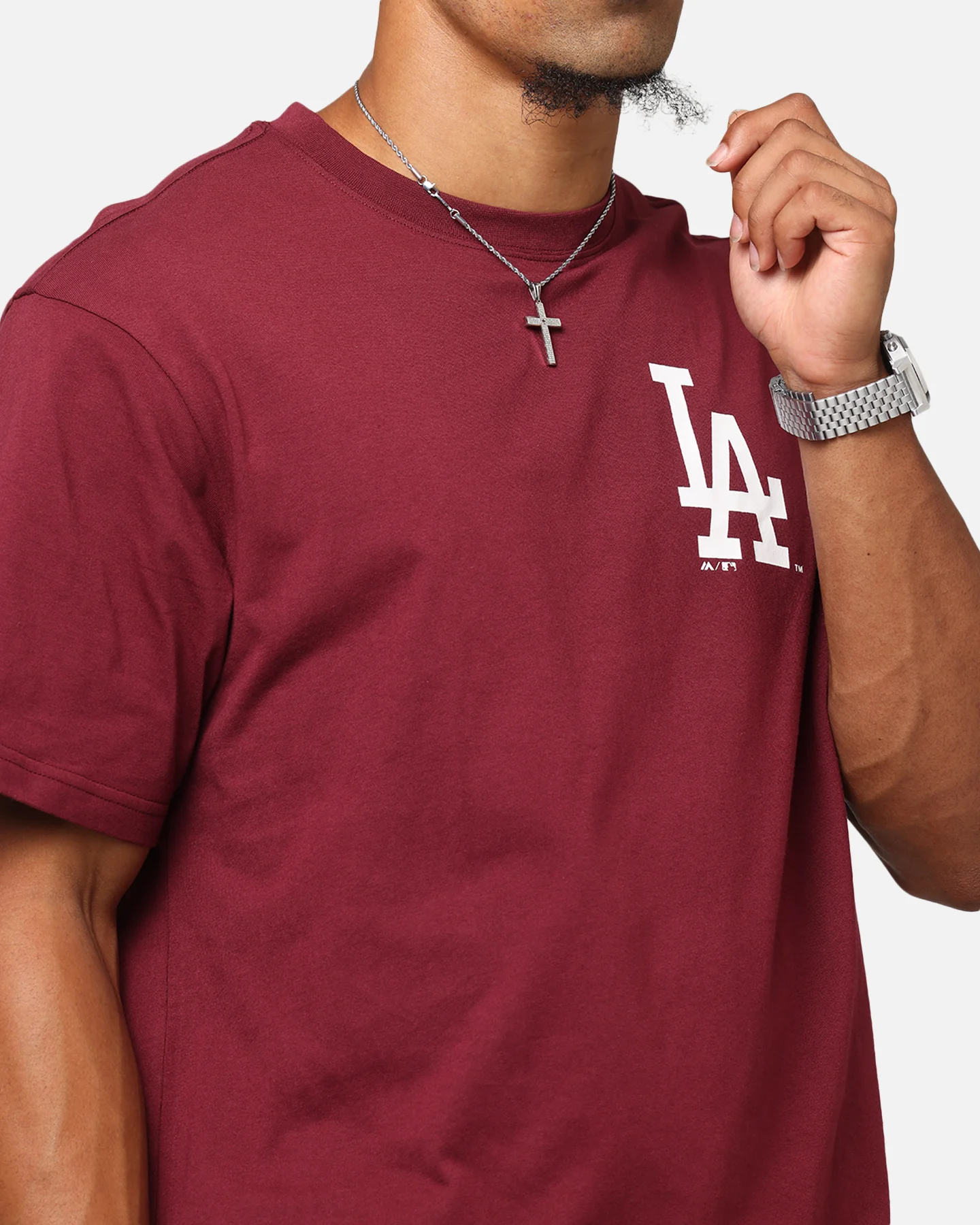 Majestic Athletic Los Angeles Dodgers Cassell Wordmark T-Shirt Maroon - Image 7