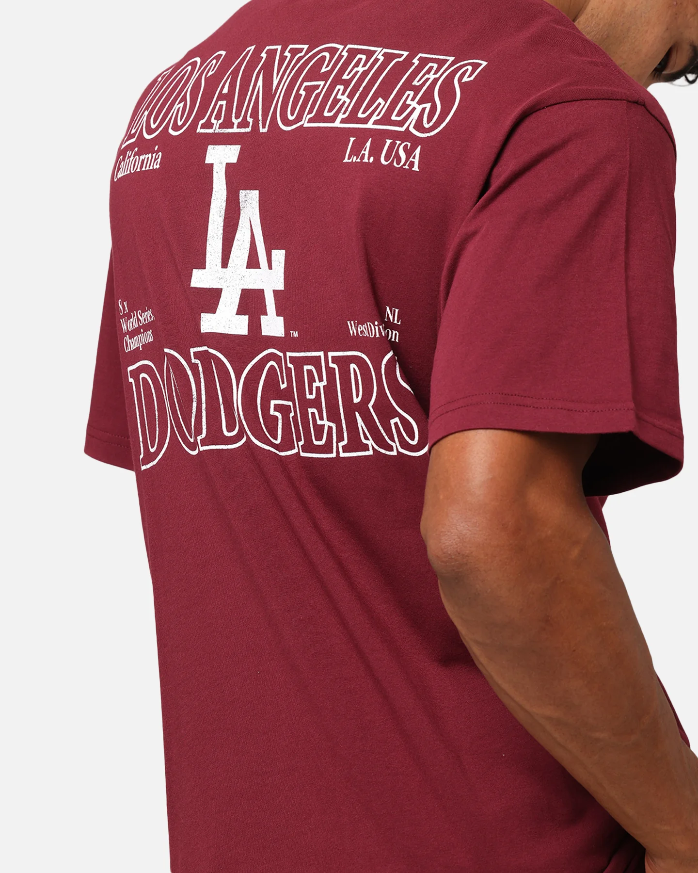 Majestic Athletic Los Angeles Dodgers Cassell Wordmark T-Shirt Maroon - Image 8