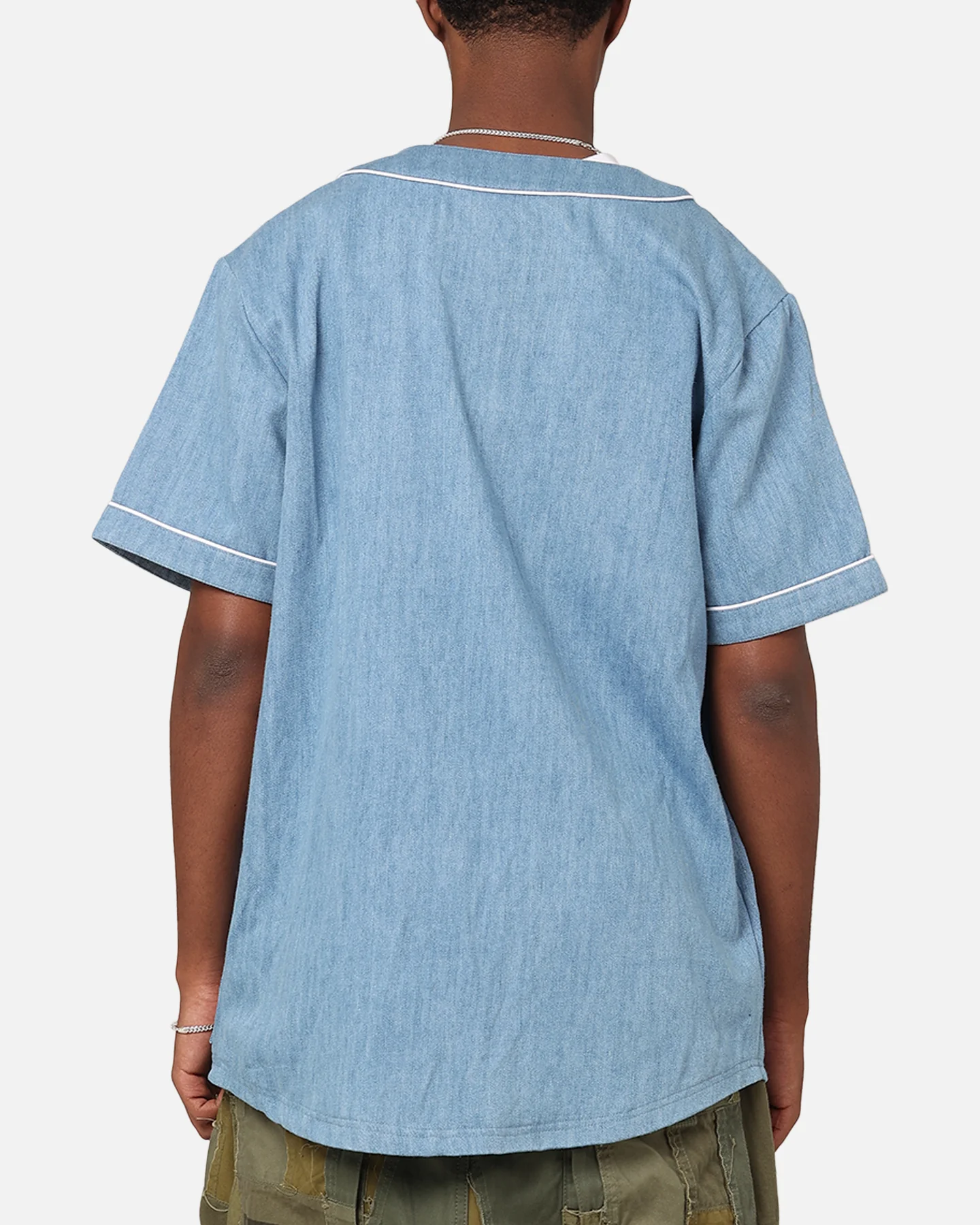 Majestic Athletic Los Angeles Dodgers Denim Button Up Shirt Washed Blue Denim - Image 3
