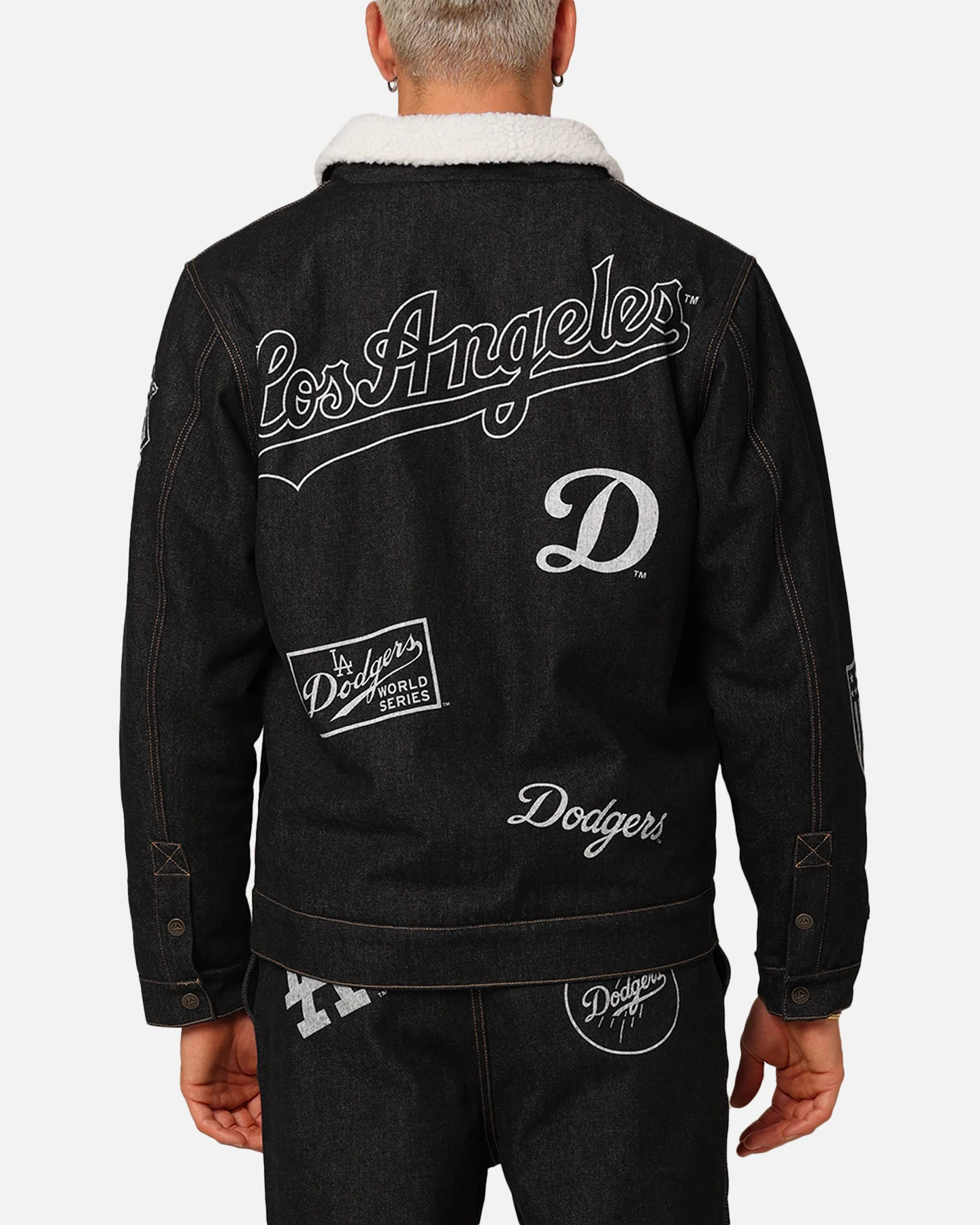 Majestic Athletic Los Angeles Dodgers Etched Denim Shacket Washed Black Denim - Image 4