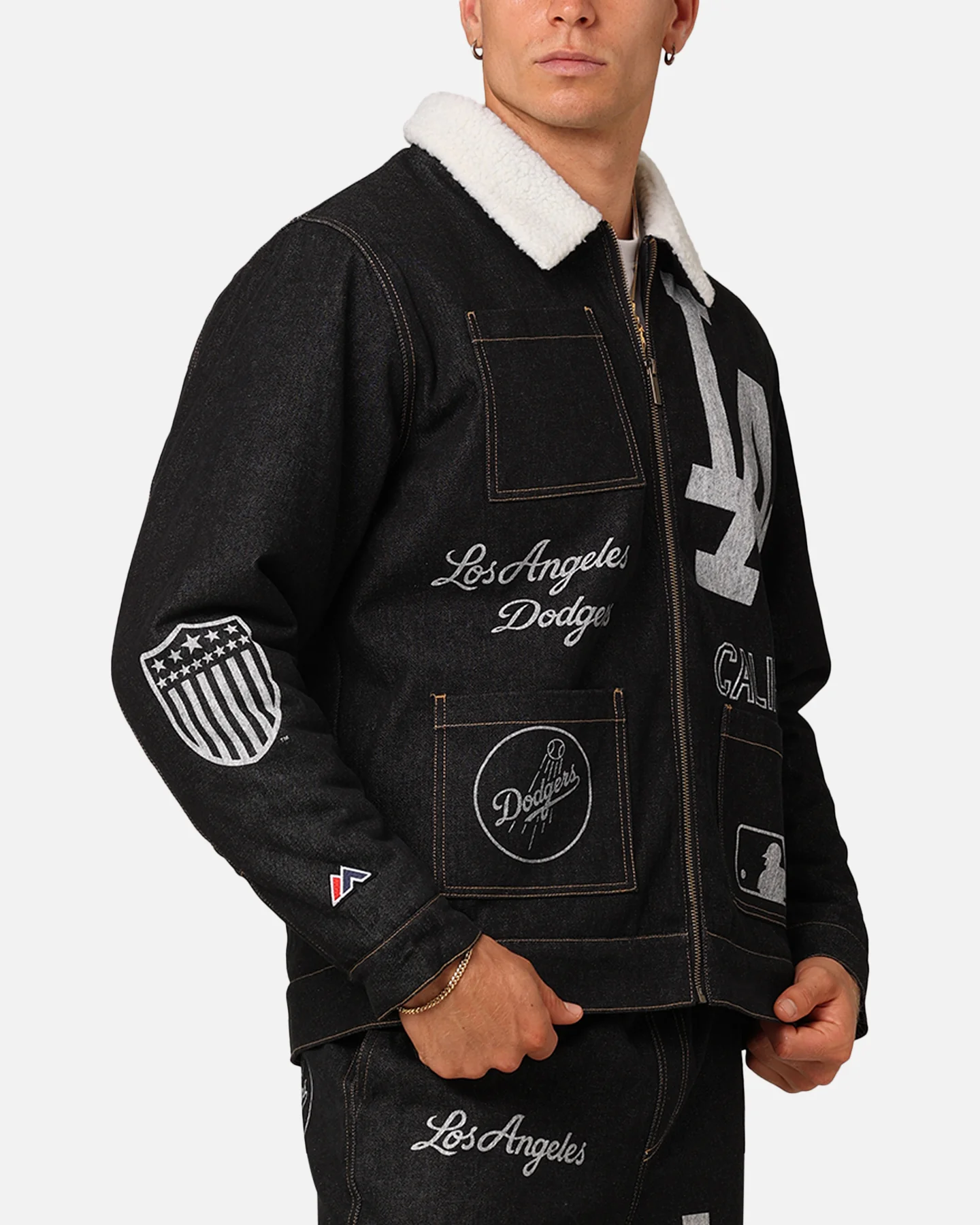 Majestic Athletic Los Angeles Dodgers Etched Denim Shacket Washed Black Denim - Image 5