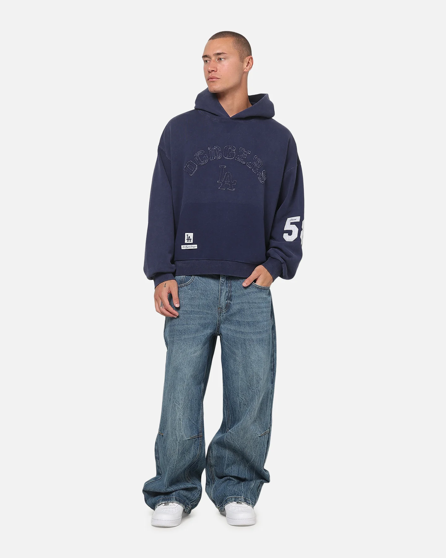 Majestic Athletic Los Angeles Dodgers MLB Ghost Fade Box Hoodie Indigo - Image 3