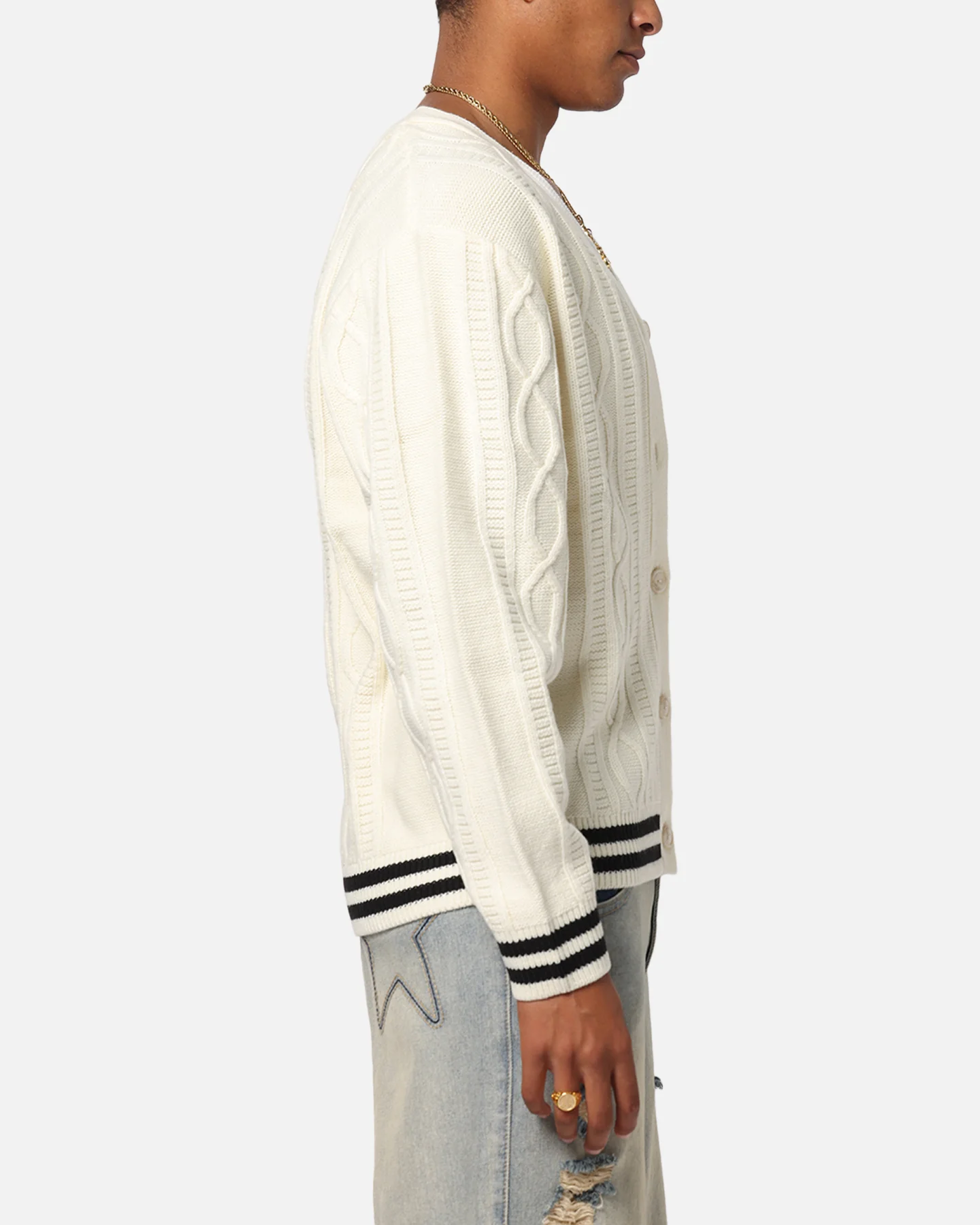 Majestic Athletic New York Yankees Boxy Cardigan Vintage White - Image 4
