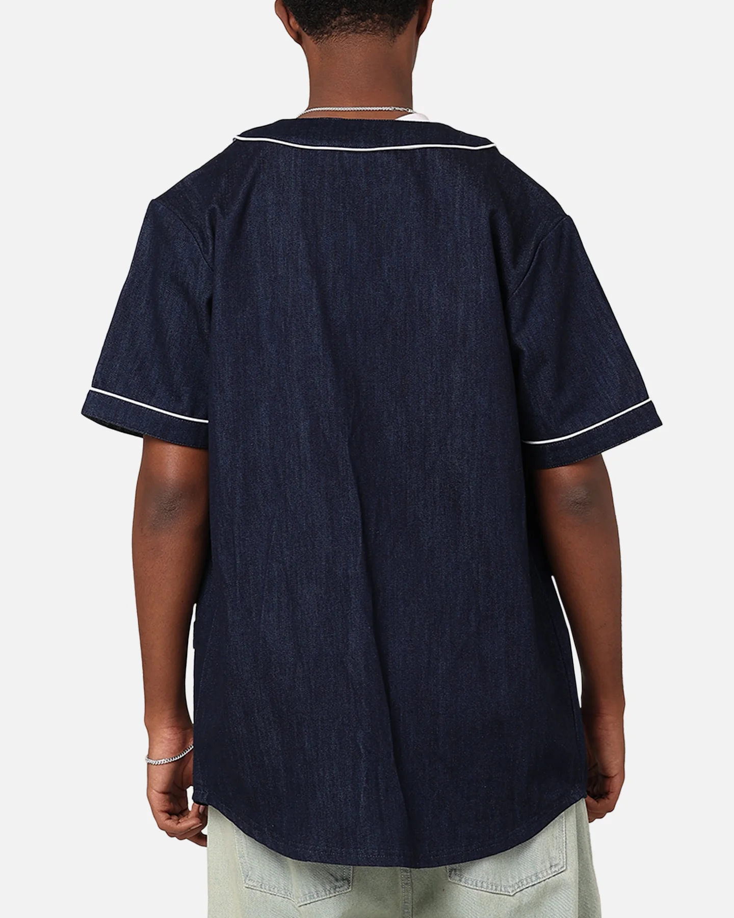 Majestic Athletic New York Yankees Denim Button Up Shirt Washed Navy Denim - Image 3