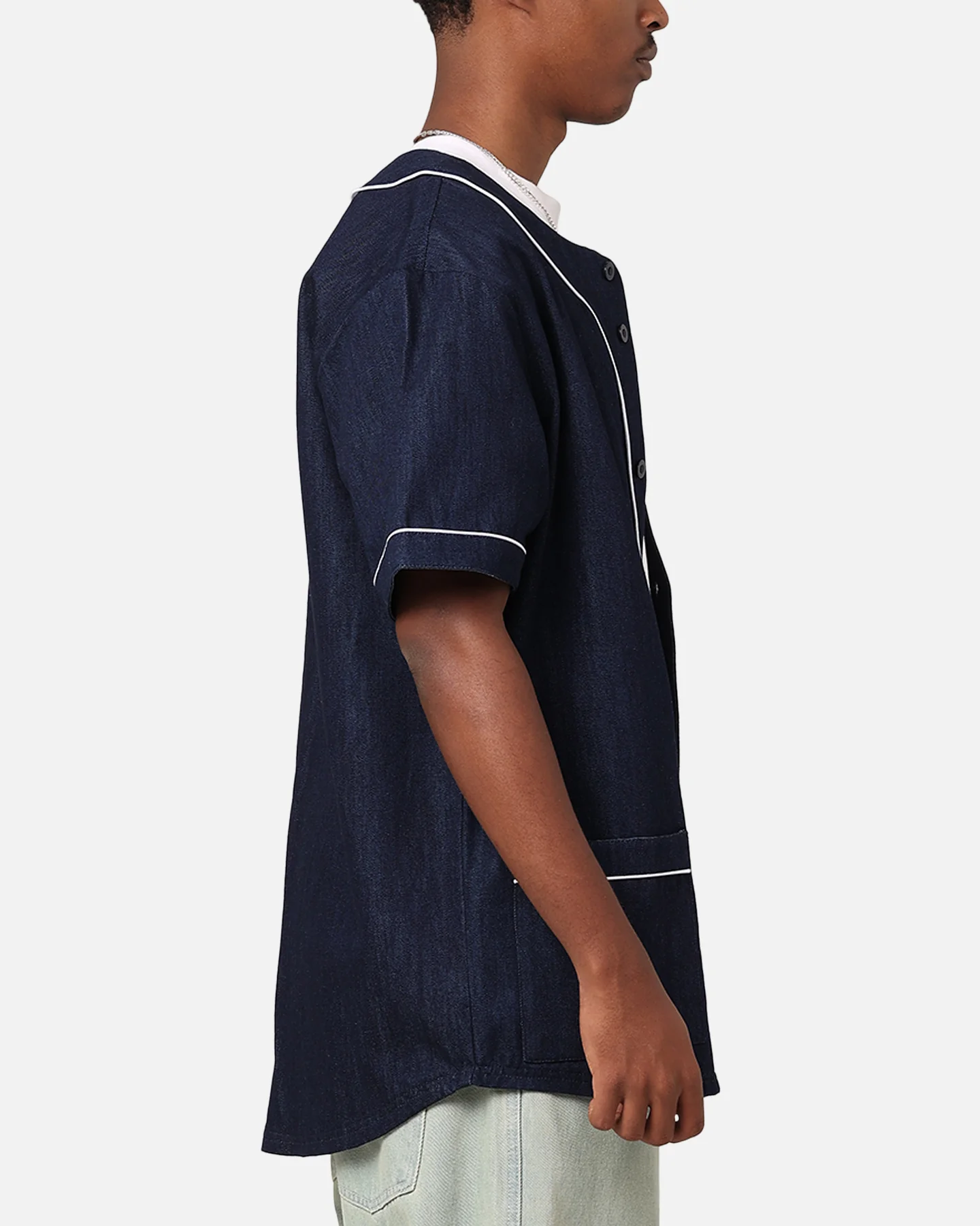 Majestic Athletic New York Yankees Denim Button Up Shirt Washed Navy Denim - Image 4