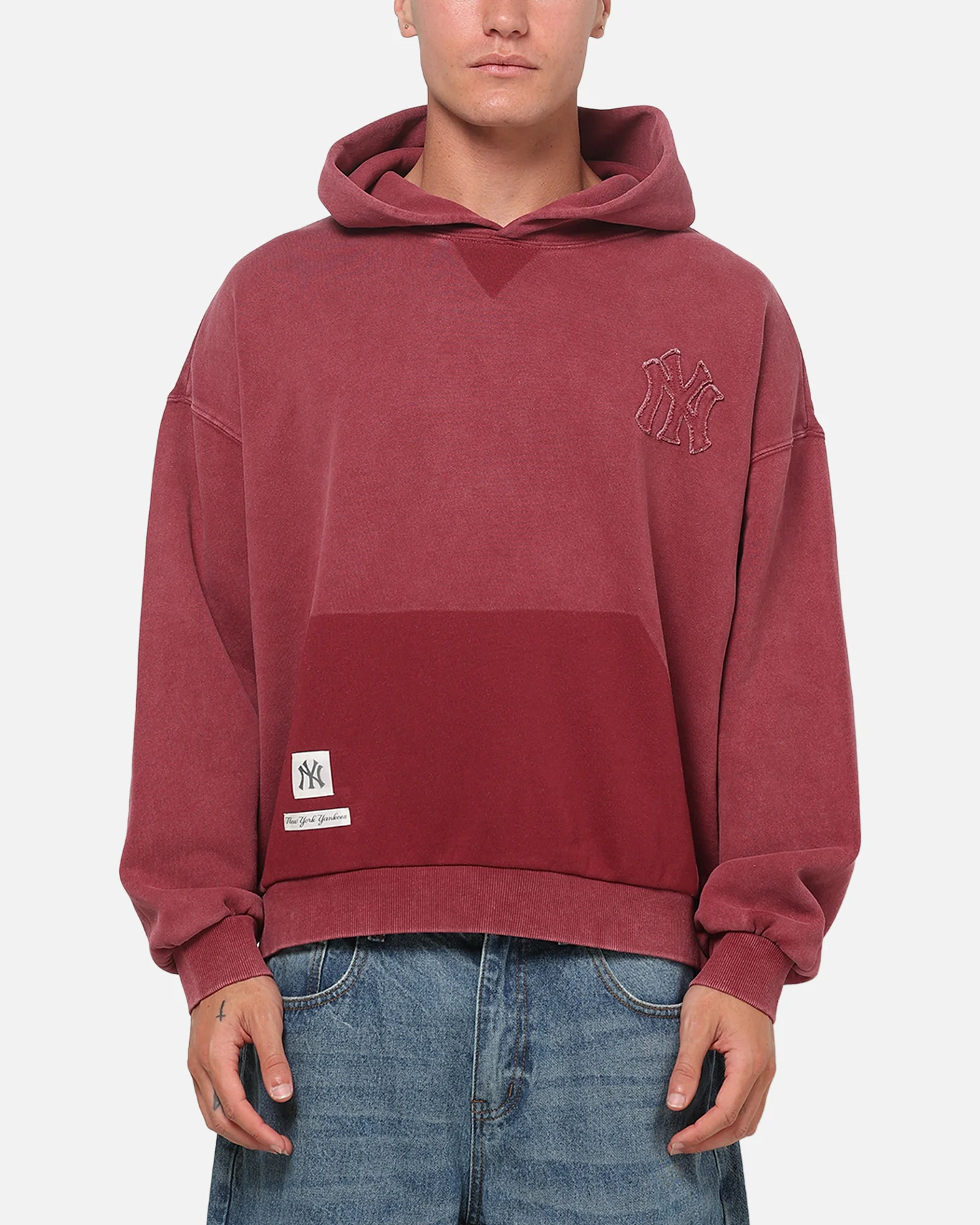Majestic Athletic New York Yankees MLB Ghost Fade Box Hoodie Sour Cherry - Image 2