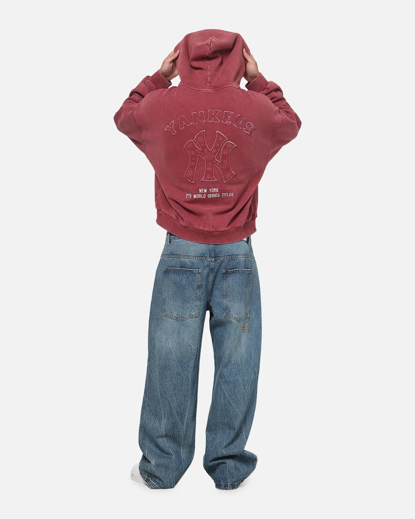 Majestic Athletic New York Yankees MLB Ghost Fade Box Hoodie Sour Cherry - Image 3