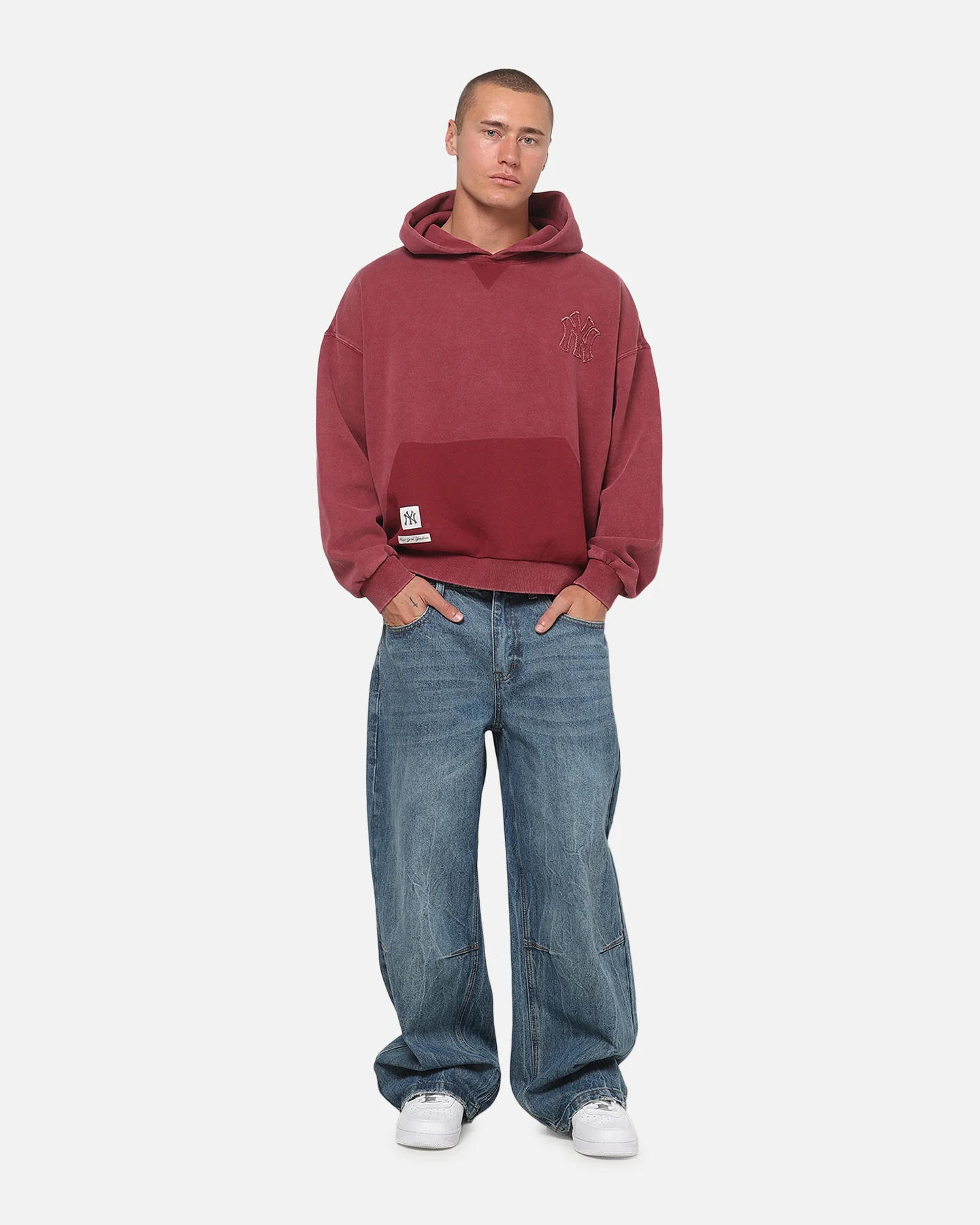 Majestic Athletic New York Yankees MLB Ghost Fade Box Hoodie Sour Cherry - Image 4