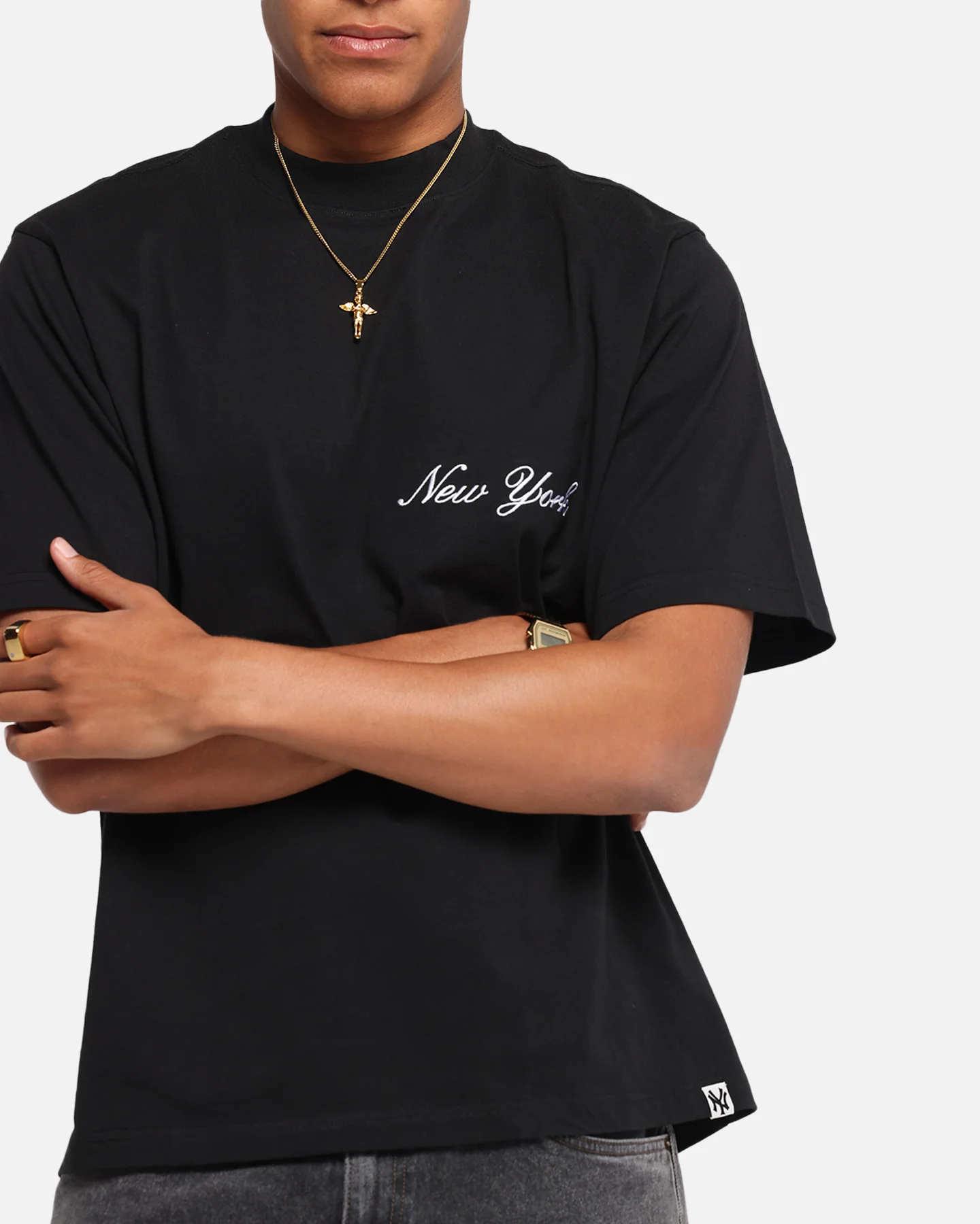 Majestic Athletic New York Yankees Script Boxy T-Shirt Black - Image 7