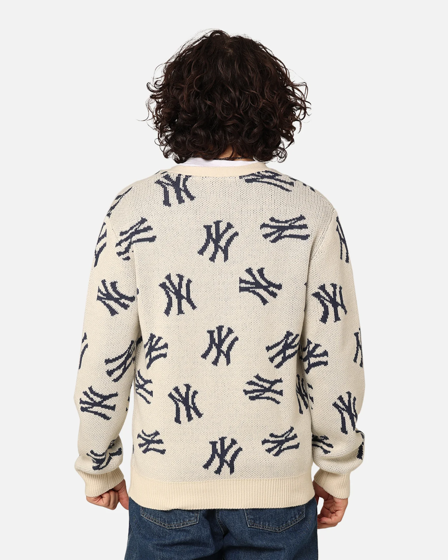 Majestic Athletic New York Yankees Shaggy Knit Varsity Cardigan Whitecap Grey - Image 4