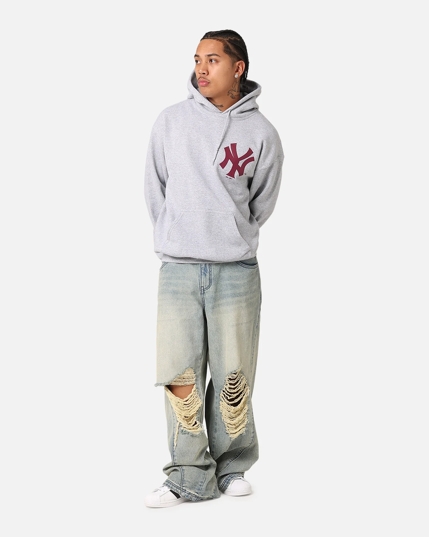 Majestic Athletic New York Yankees Wordmark Arch Hoodie Grey - Image 3