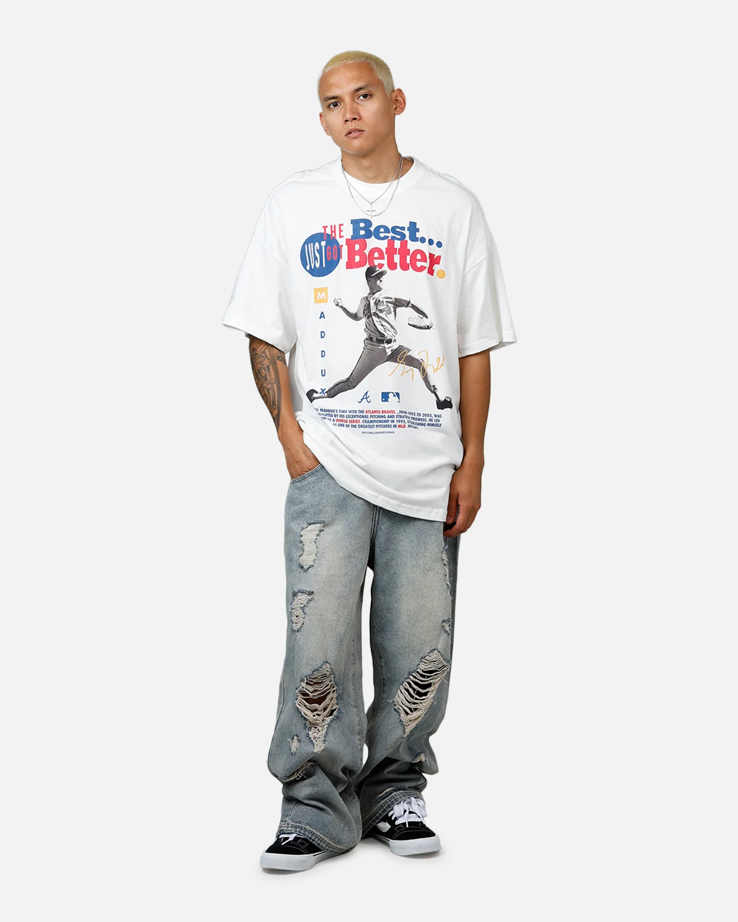 Mitchell & Ness Atlanta Braves Gregory "Mad Dog" Maddux Got Better T-Shirt Vintage White - Image 3