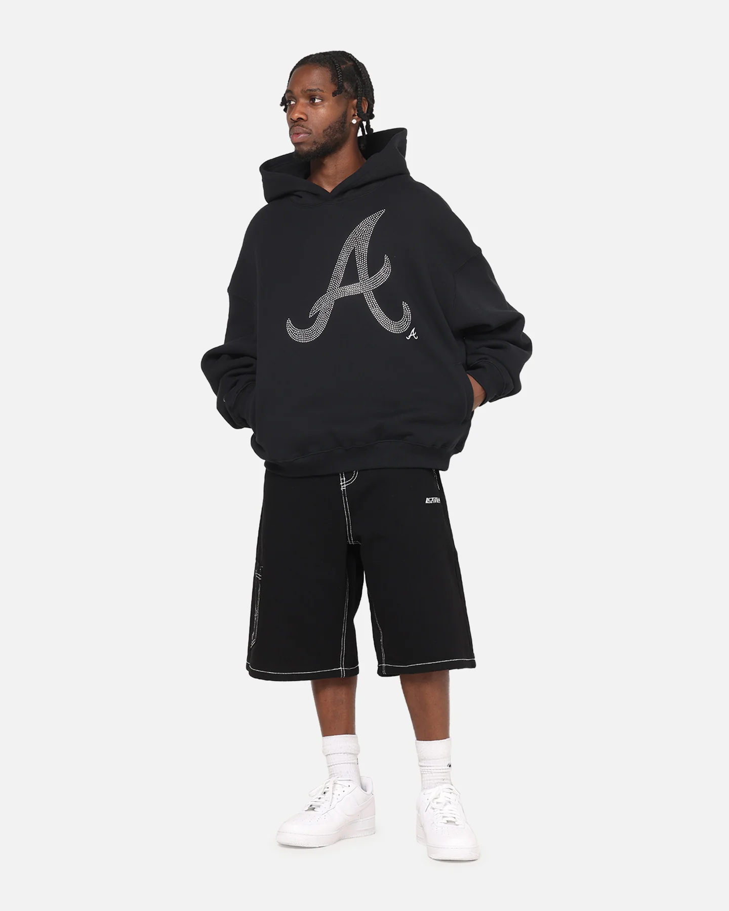 Mitchell & Ness Atlanta Braves Rhinestone Hoodie Faded Black - Image 2