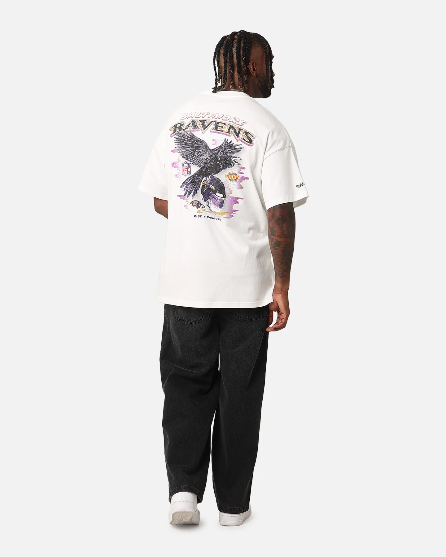 Mitchell & Ness Baltimore Ravens 'Alter Ego' Flames T-Shirt Vintage White - Image 3
