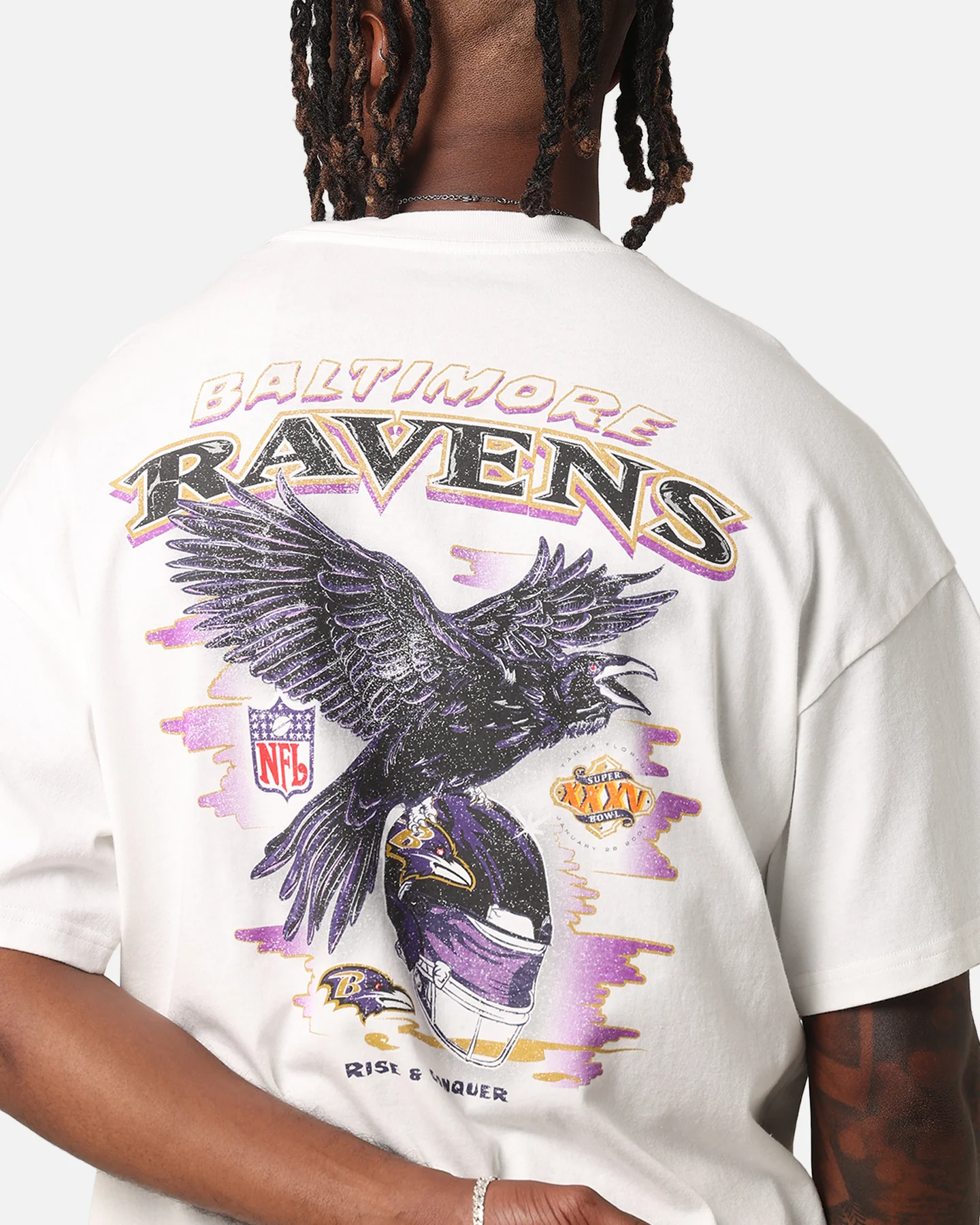 Mitchell & Ness Baltimore Ravens 'Alter Ego' Flames T-Shirt Vintage White - Image 7
