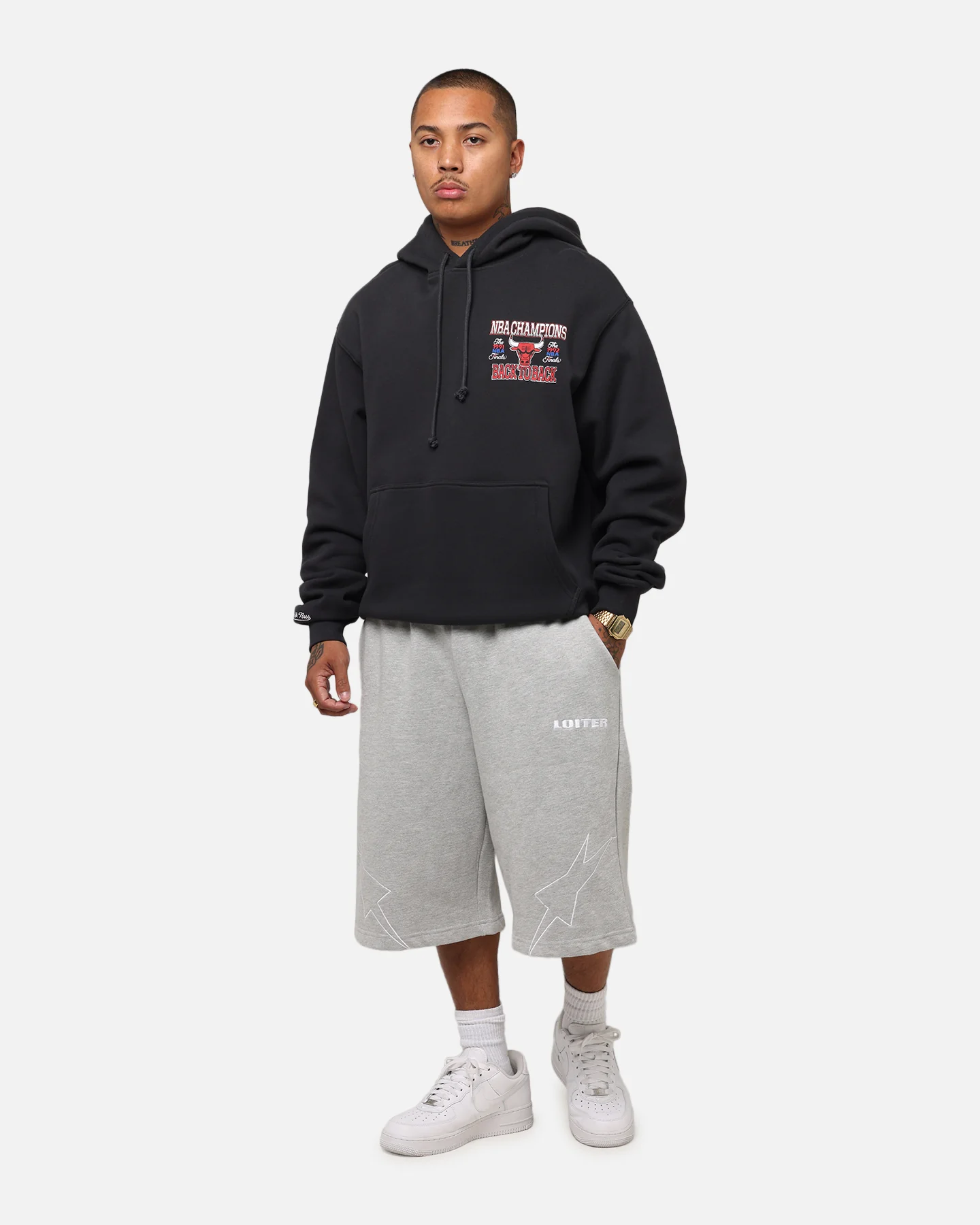 Mitchell & Ness Chicago Bulls Back To Back Hoodie Faded Black - Image 4