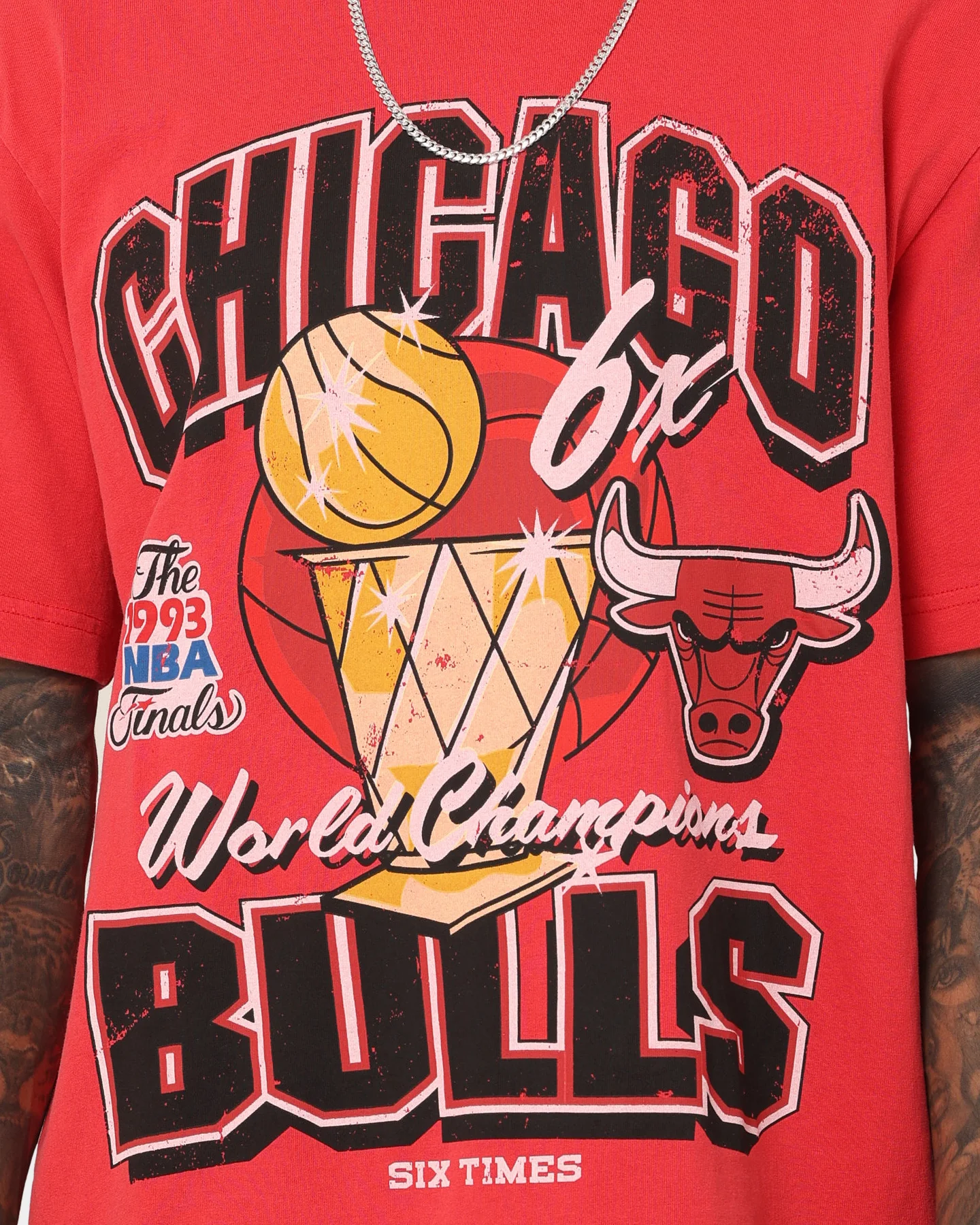 Mitchell & Ness Chicago Bulls Champion History Vintage T-Shirt Faded Red - Image 3