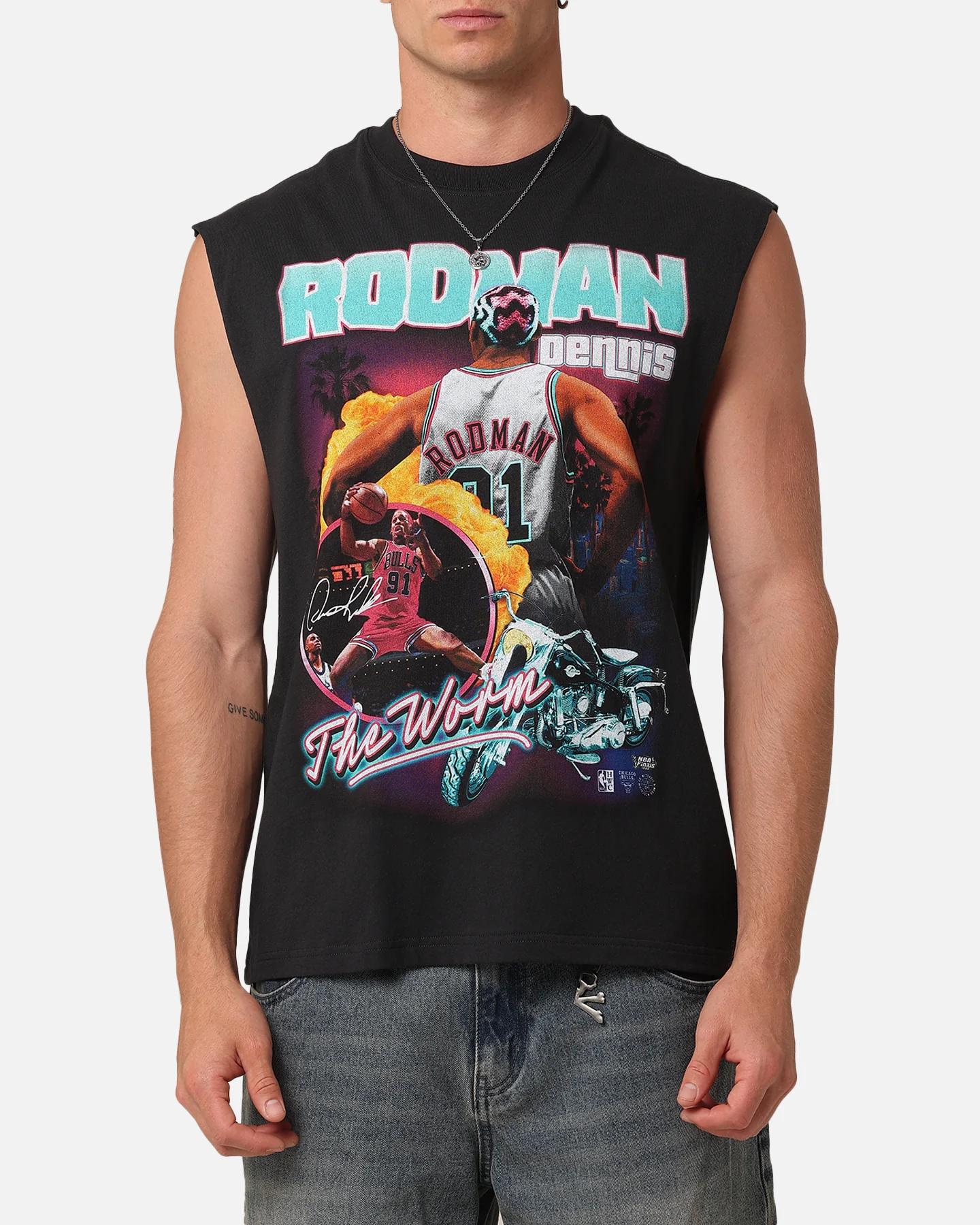 Mitchell & Ness Chicago Bulls Dennis Rodman Vice Muscle T-Shirt Faded Black - Image 6