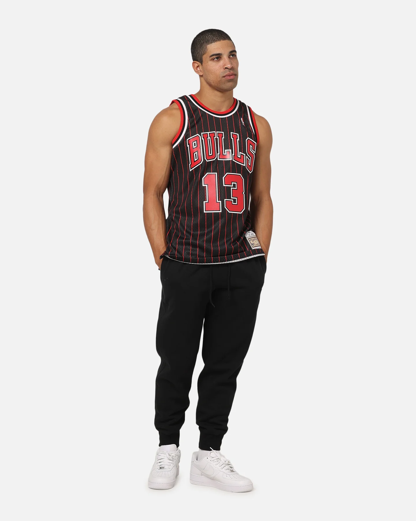 Mitchell & Ness Chicago Bulls Luc Longley 1995 Pinstripe Jersey Black - Image 3