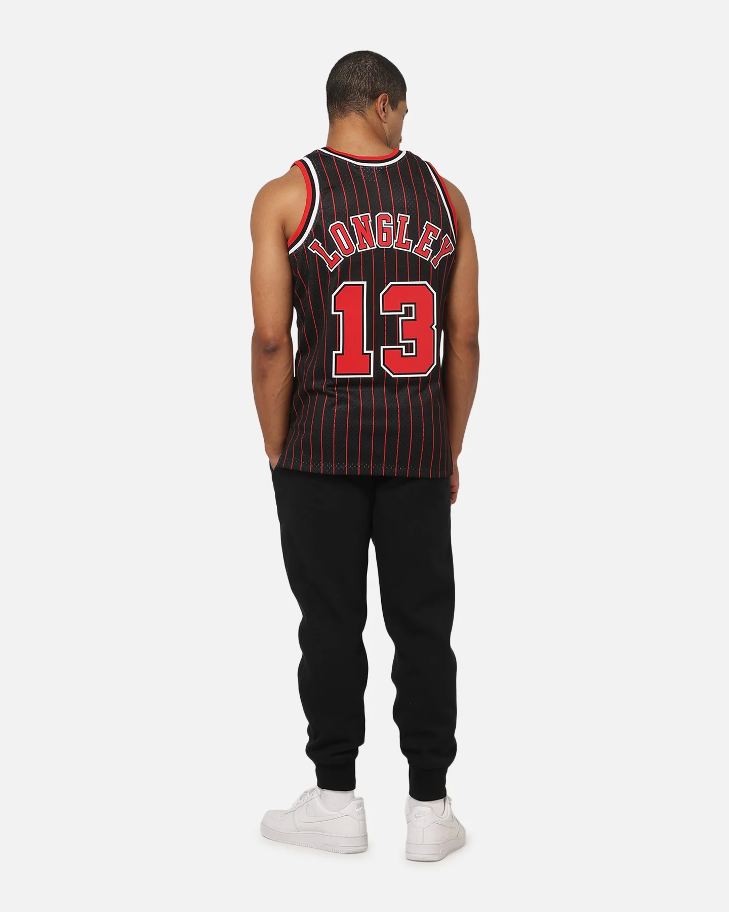 Mitchell & Ness Chicago Bulls Luc Longley 1995 Pinstripe Jersey Black - Image 4