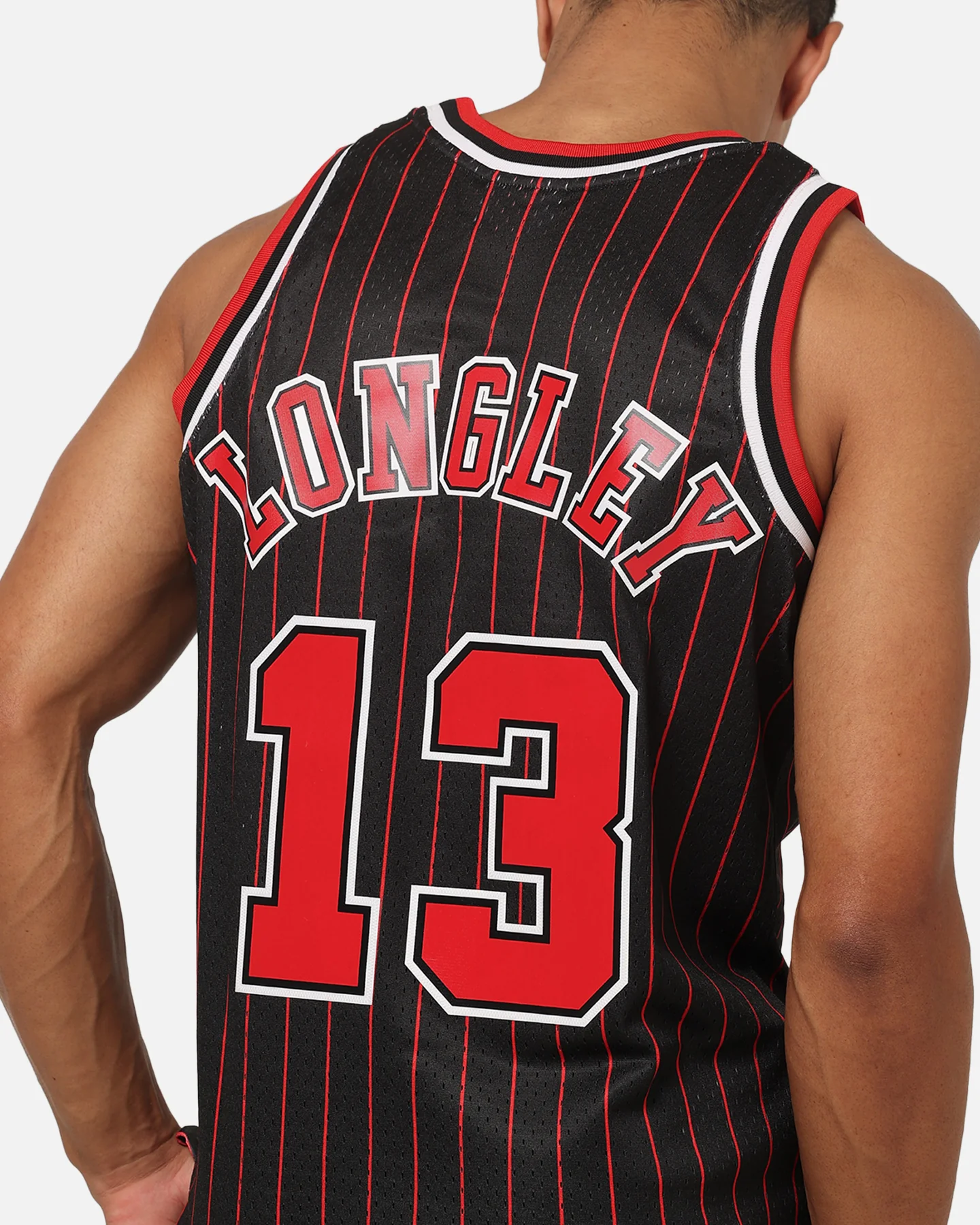 Mitchell & Ness Chicago Bulls Luc Longley 1995 Pinstripe Jersey Black - Image 8