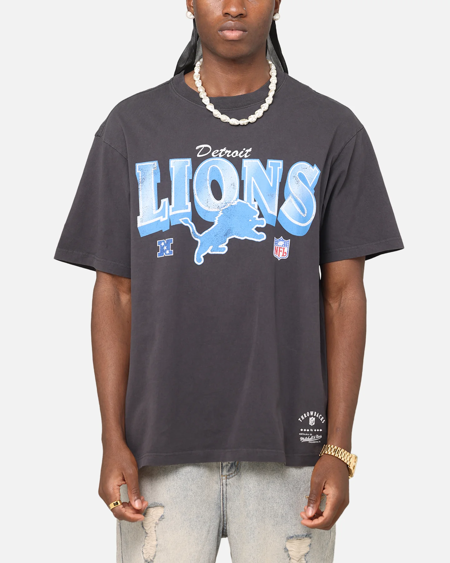 Mitchell & Ness Detroit Lions Arch T-Shirt Faded Black