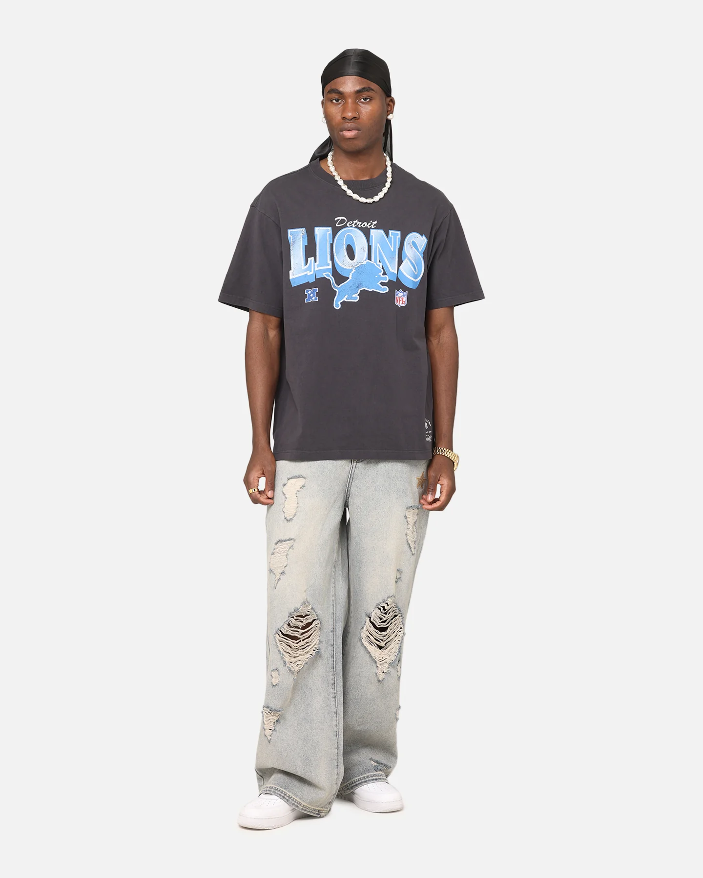 Mitchell & Ness Detroit Lions Arch T-Shirt Faded Black - Image 2