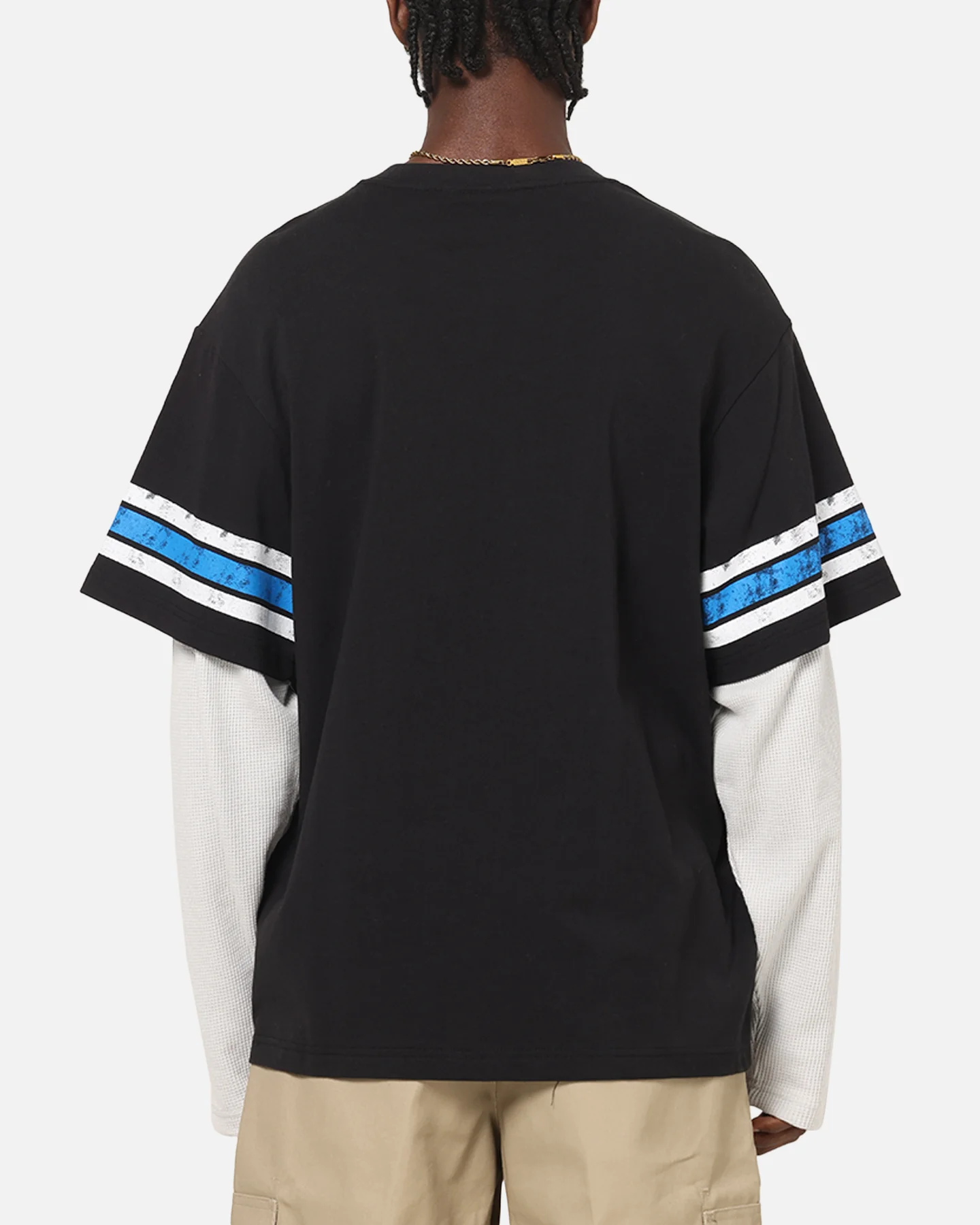 Mitchell & Ness Detroit Lions Waffle Mock Layer Long Sleeve T-Shirt Black - Image 3
