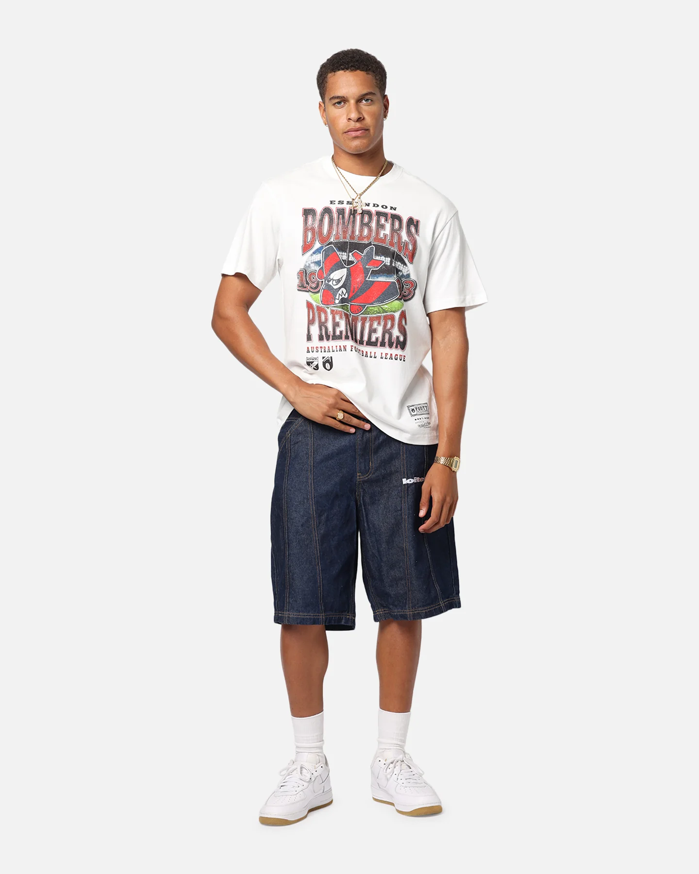 Mitchell & Ness Essendon Bombers Mascot T-Shirt Vintage White - Image 2