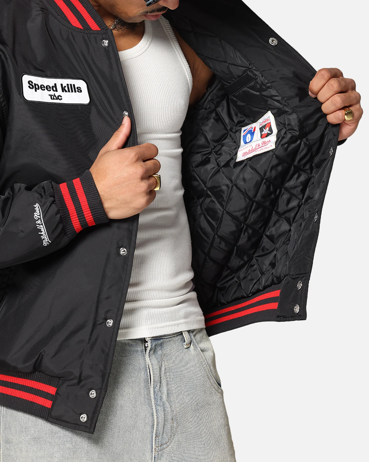 Mitchell & Ness Essendon Bombers Team Bomber Jacket Solid Black - Image 9