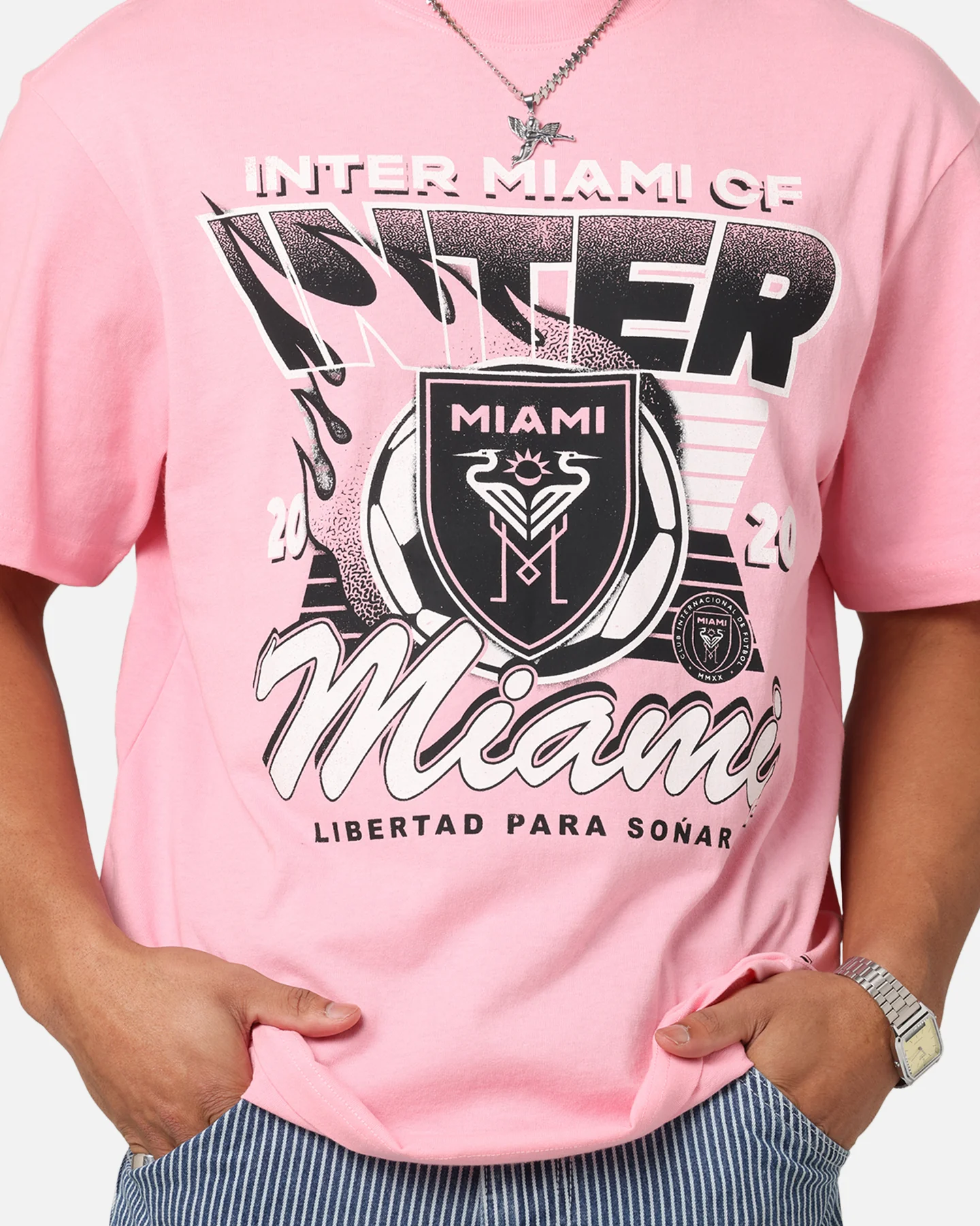 Mitchell & Ness Inter Miami CF Flaming Ball T-Shirt Pink - Image 6