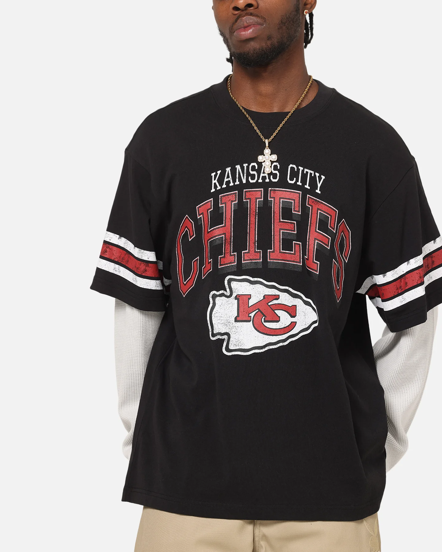 Mitchell & Ness Kansas City Chiefs Waffle Mock Layer Long Sleeve T-Shirt Black - Image 6
