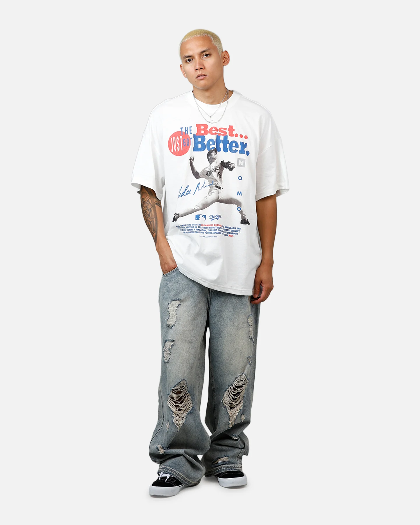 Mitchell & Ness Los Angeles Dodgers Hideo Nomo Got Better T-Shirt Vintage White - Image 3