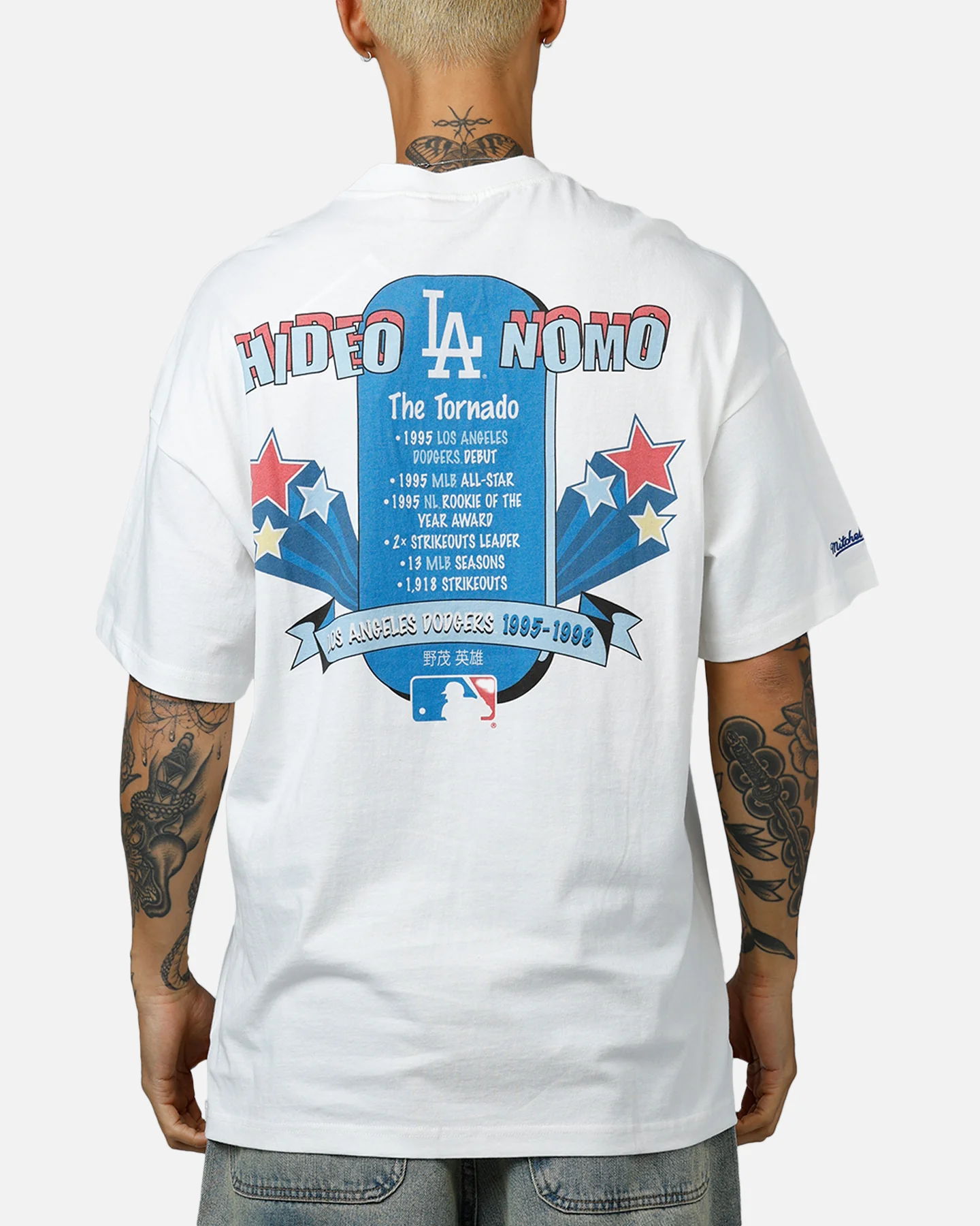 Mitchell & Ness Los Angeles Dodgers Hideo Nomo Tornado T-Shirt Vintage White - Image 2