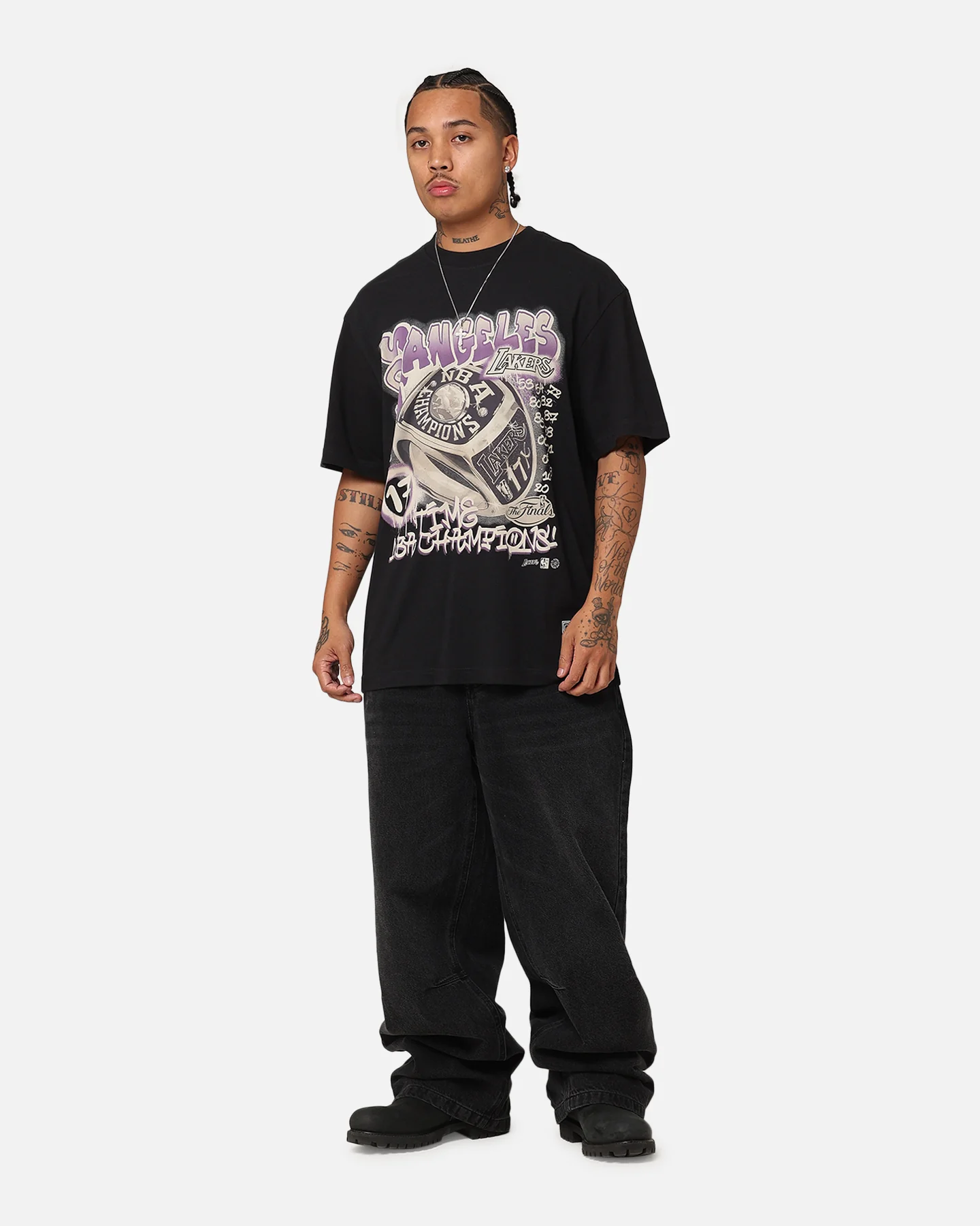 Mitchell & Ness Los Angeles Lakers Champs Graffiti T-Shirt Faded Black - Image 2